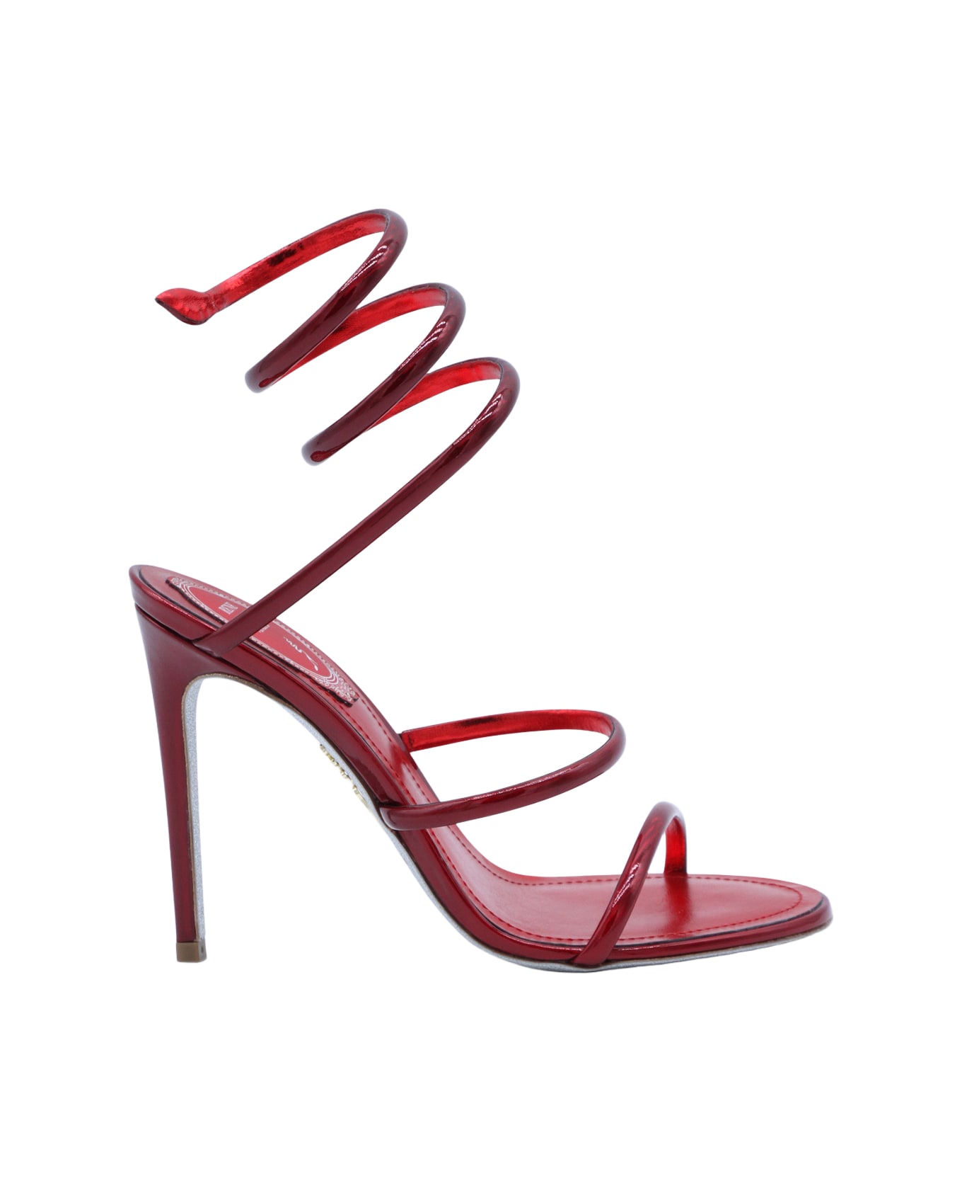 René Caovilla Metallic Red Leather Sandals - Red