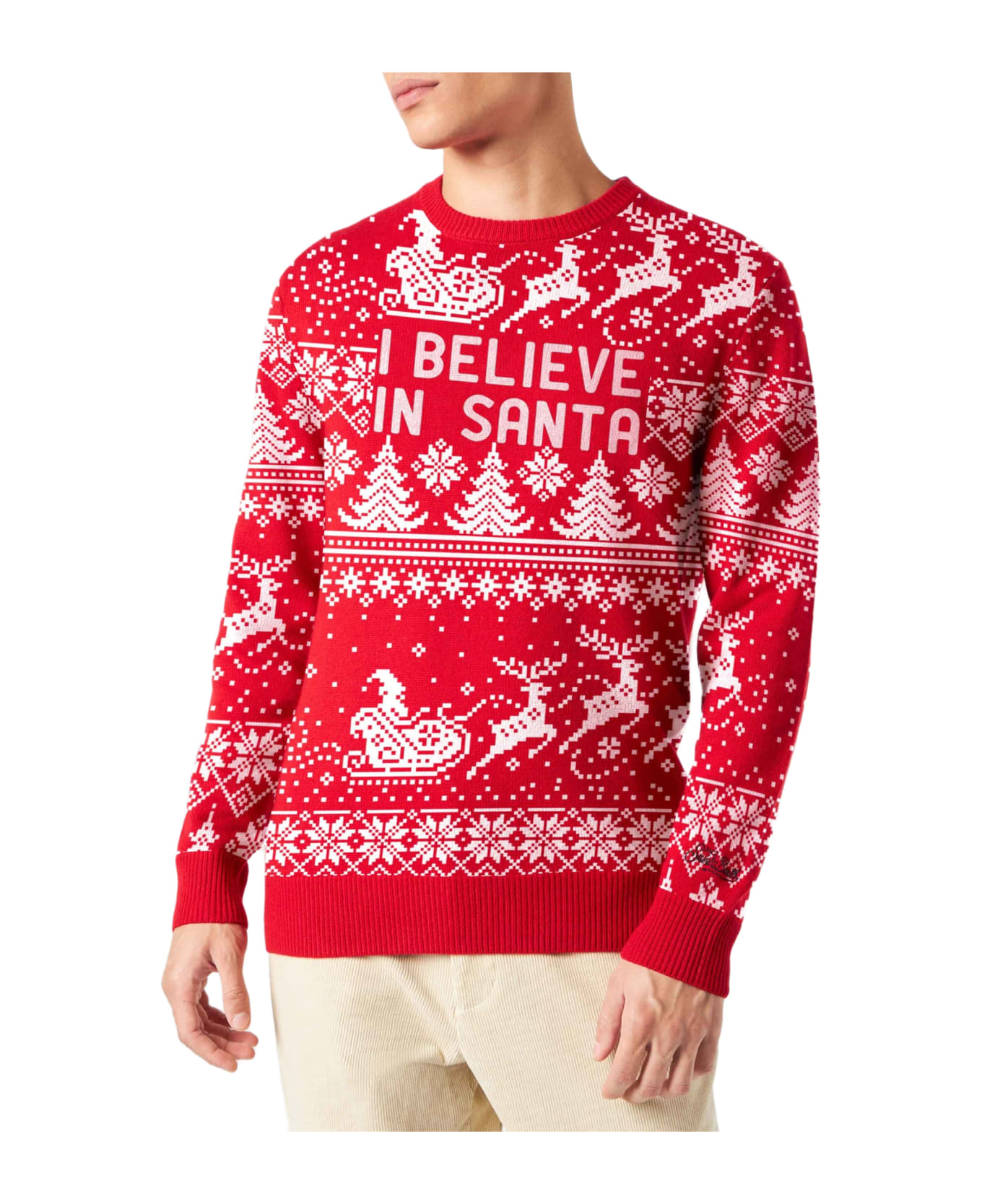 MC2 Saint Barth Man Sweater With I Believe In Santa Lettering - RED