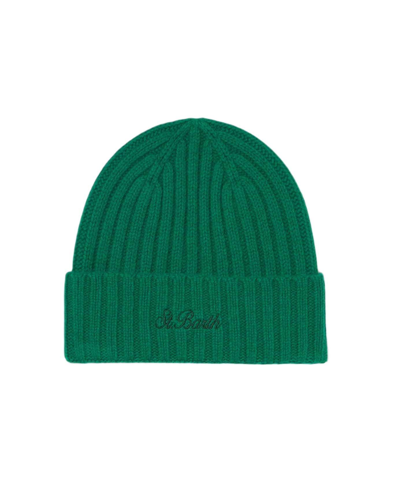 MC2 Saint Barth Man Green Cashmere Blend Hat Wengen With St. Barth Embroidery - GREEN