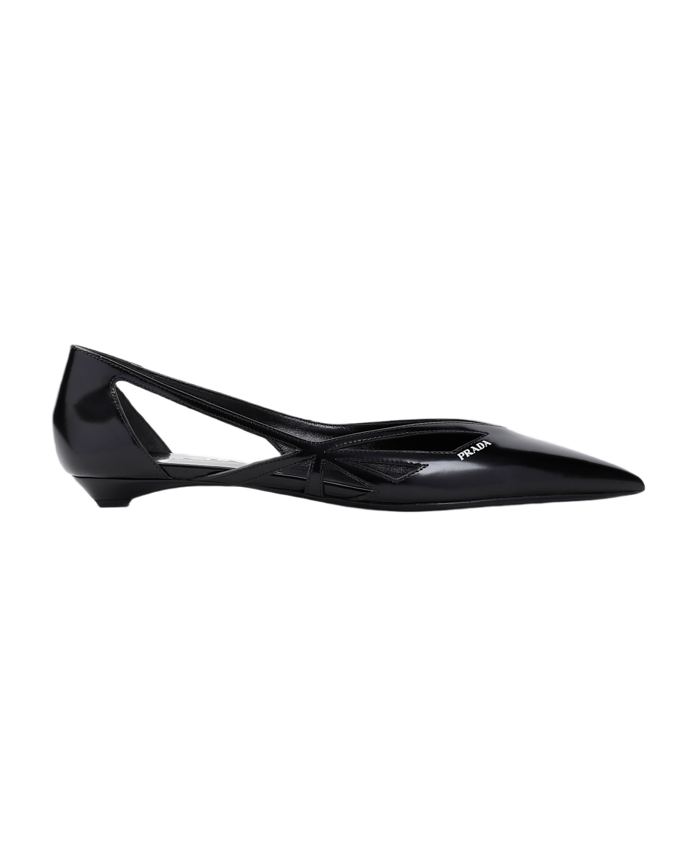 Prada Brushed Leather Cut-out Ballerina Flats - Nero