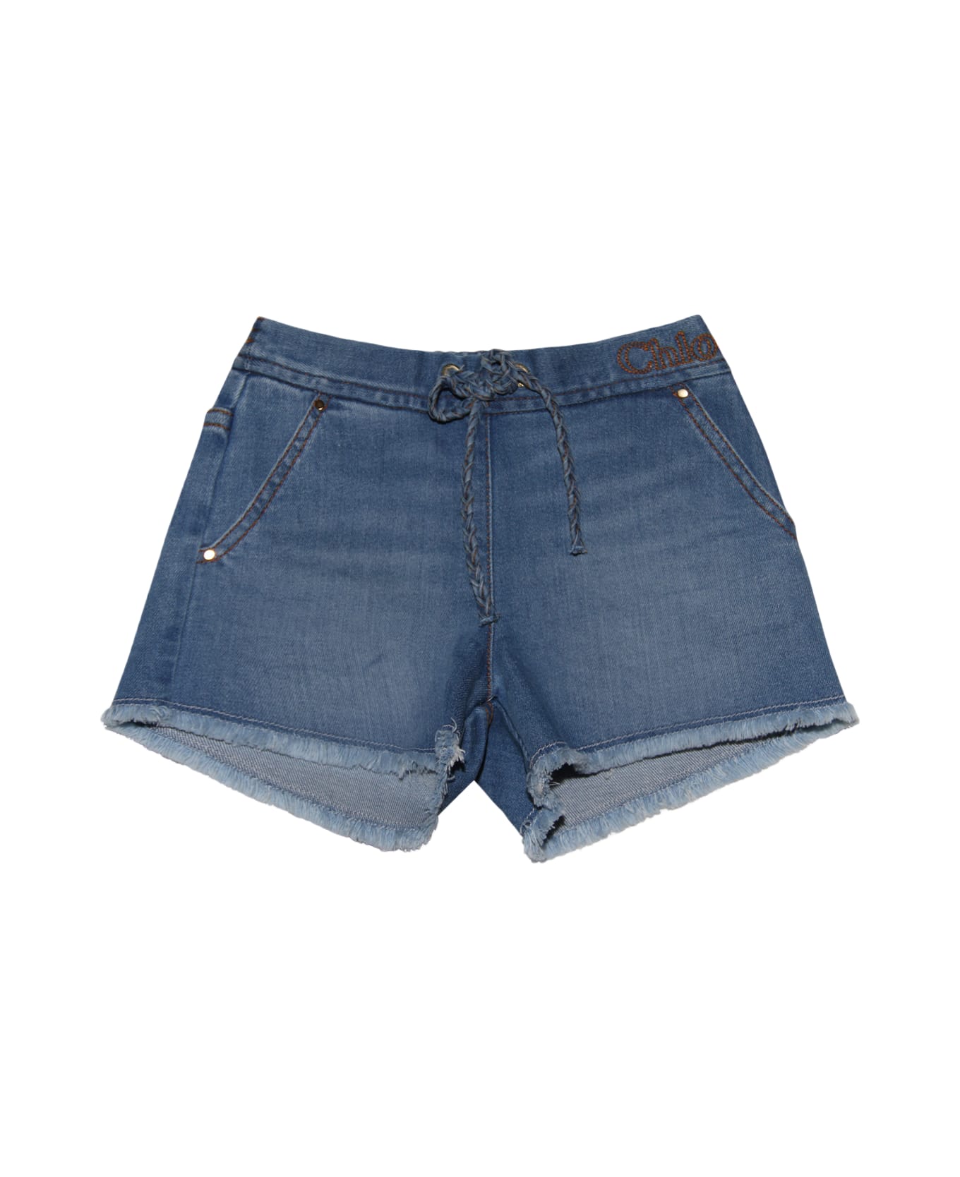 Chloé Blue Cotton Shorts - Light Grey ボトムス