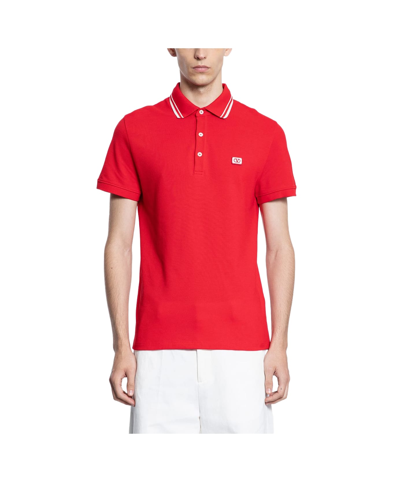 Valentino Vlogo Signature Piquet Cotton Polo Shirt - Red