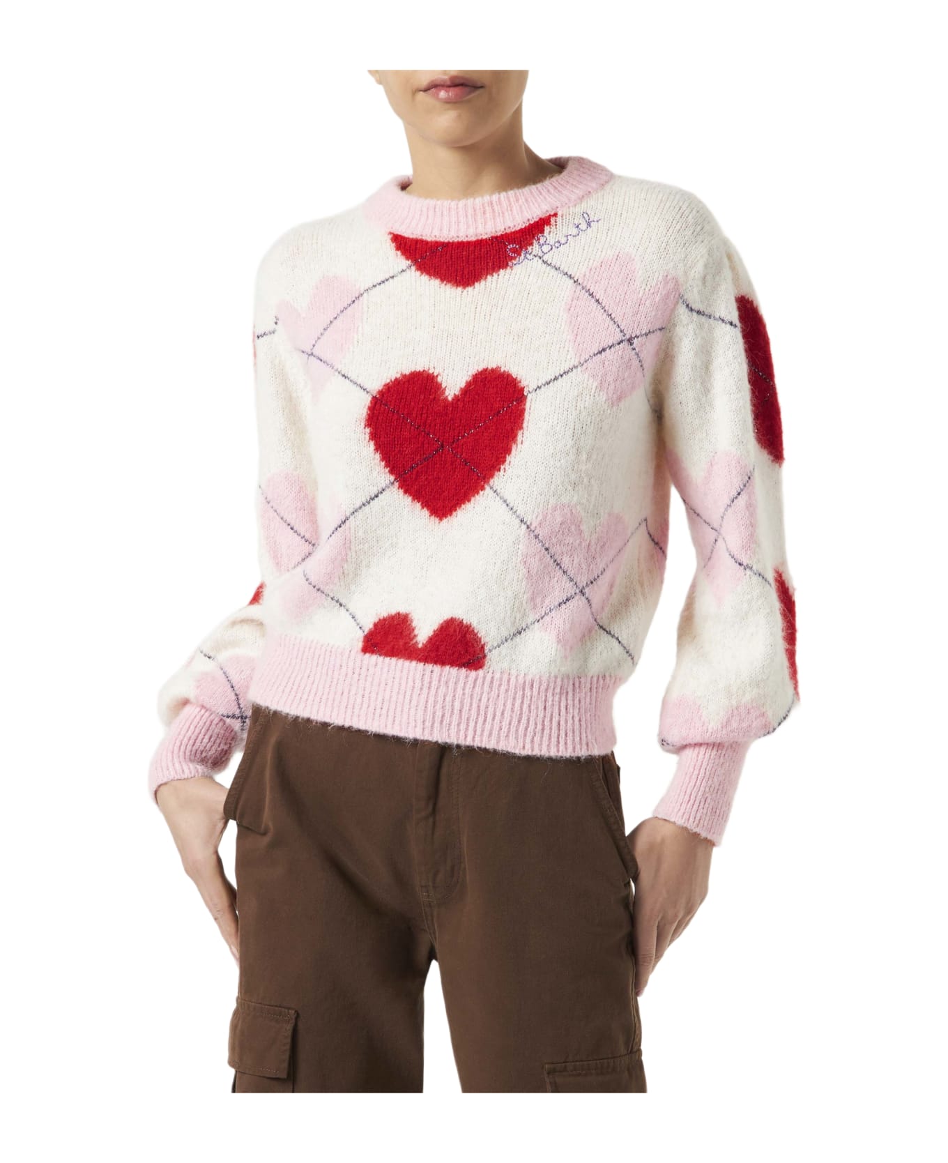 MC2 Saint Barth Woman Brushed Striped Sweater With Heart Pattern - MULTICOLOR