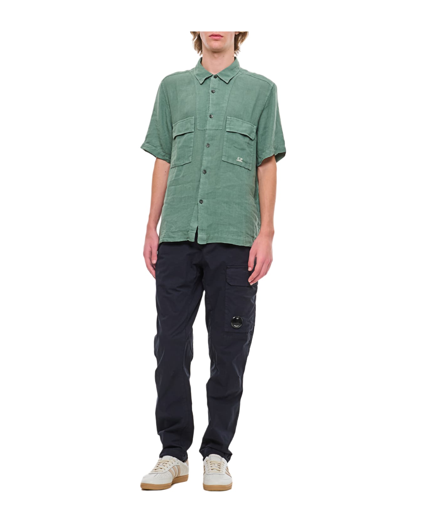 C.P. Company Linen Short Sleeved Shirt - Green