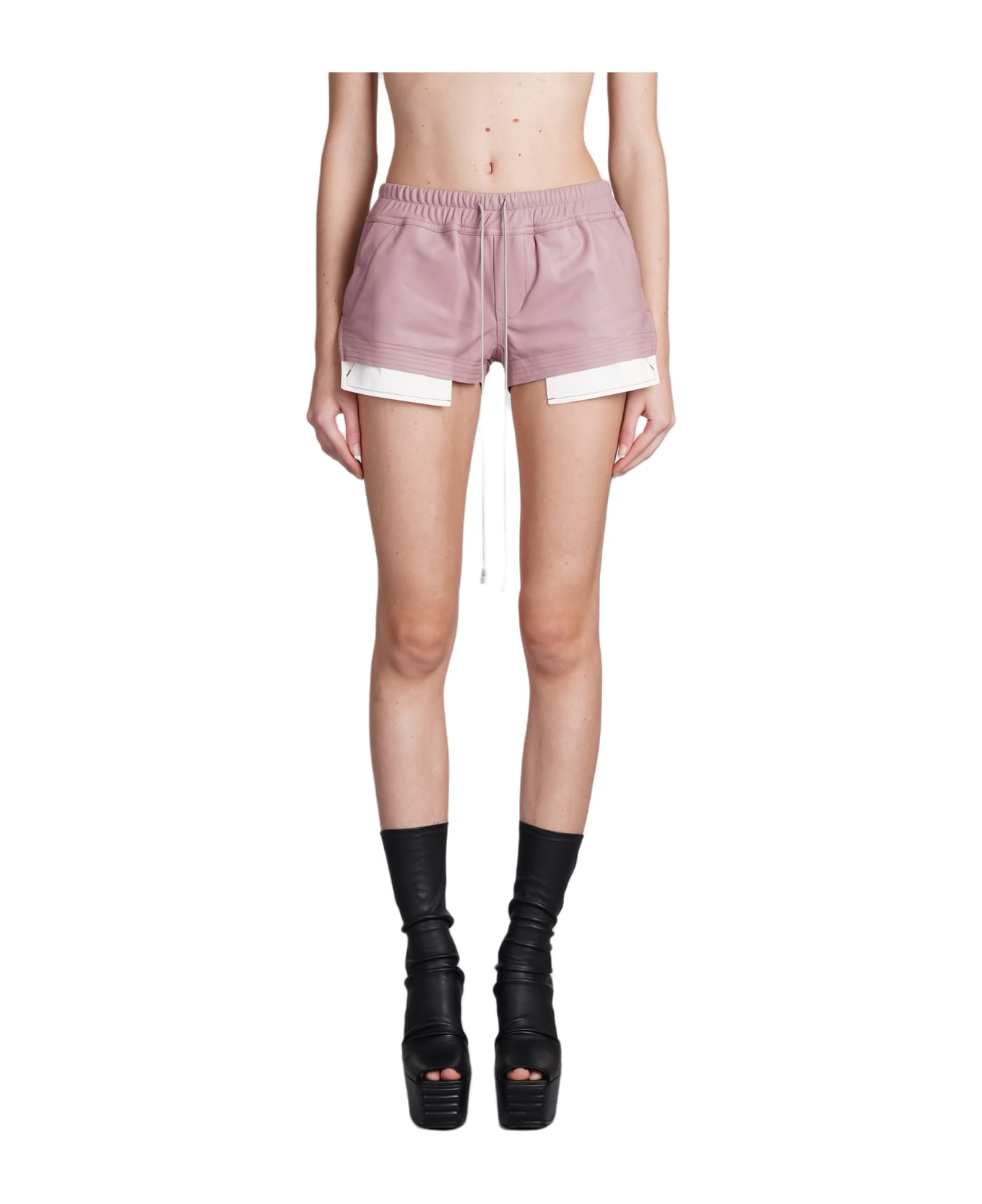 Rick Owens Fog Boxers Shorts In Rose-pink Leather - rose-pink