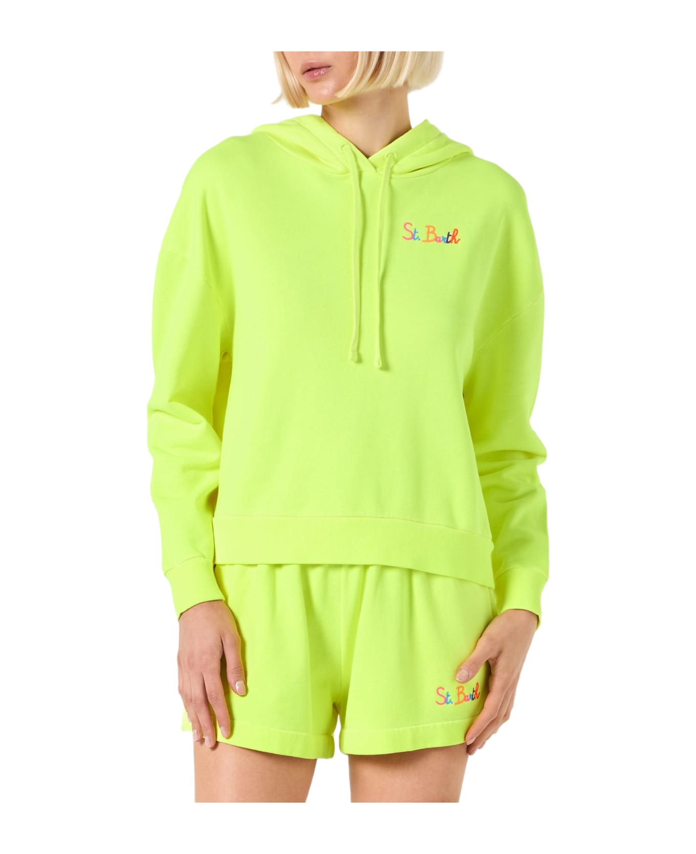 MC2 Saint Barth Fluo Yellow Hoodie With St. Barth Embroidery - YELLOW