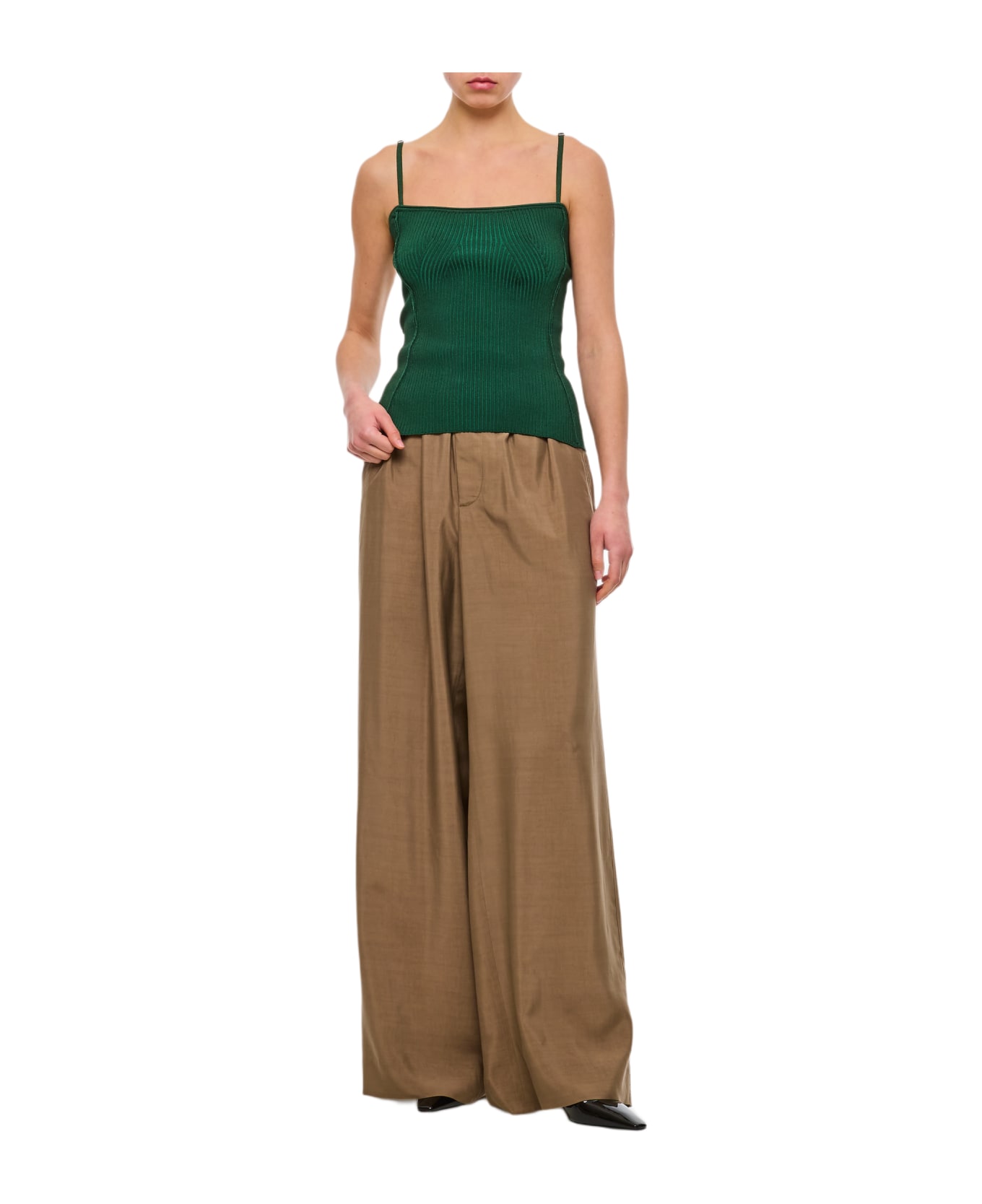 Quira Oversized Silk Trousers - Brown
