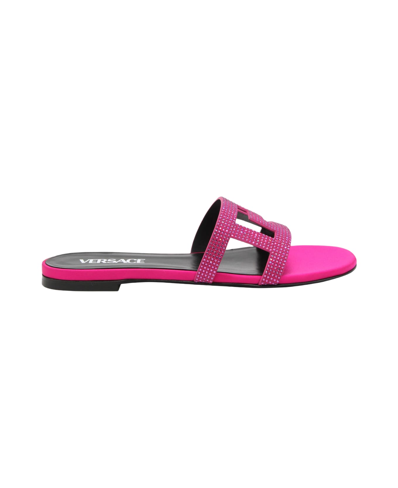 Versace Pink Leather Greca Maze Sandals - GLOSSY PINK-ORO VERSACE