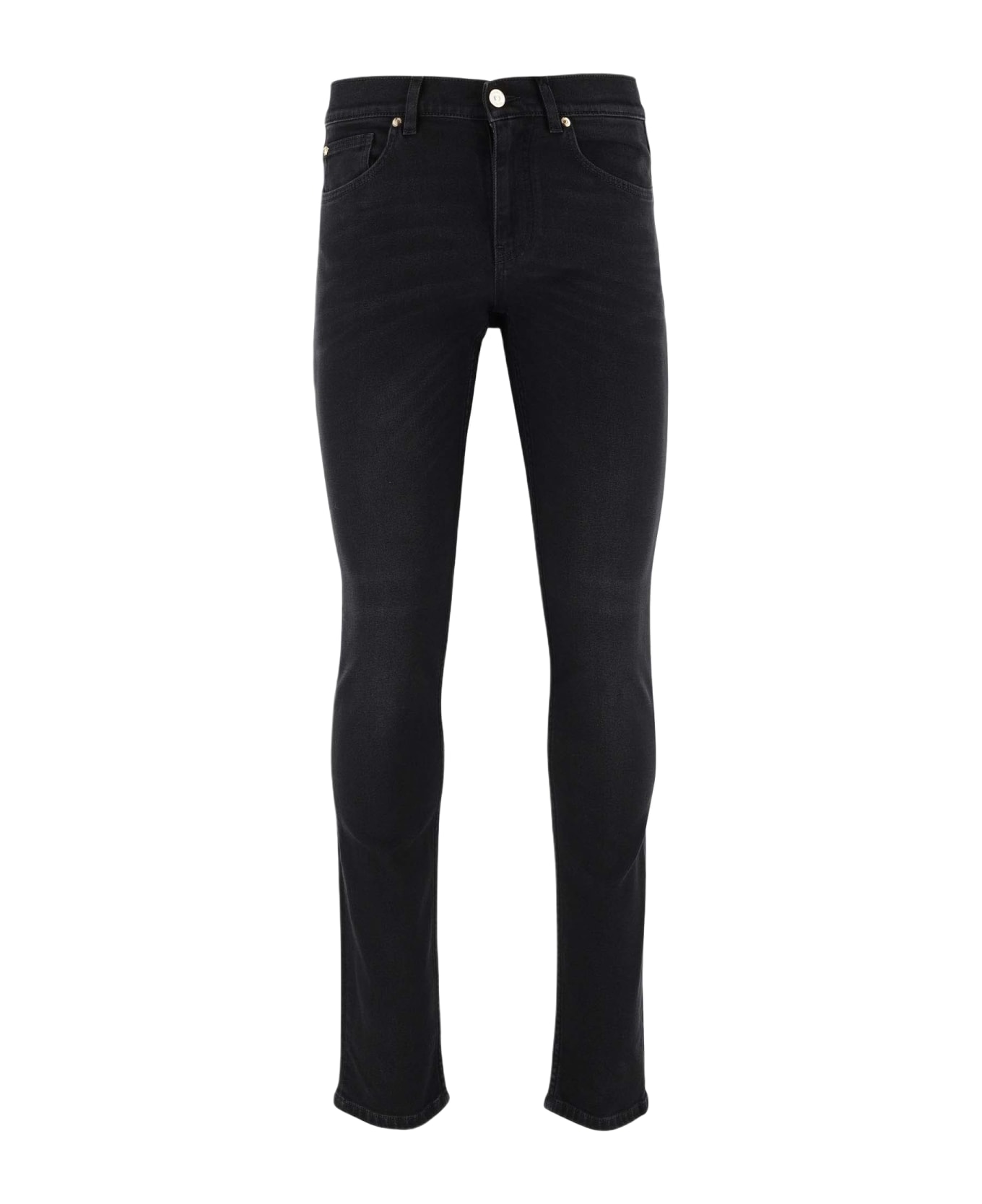 Versace Stretch Cotton Denim Jeans With Logo - Black デニム