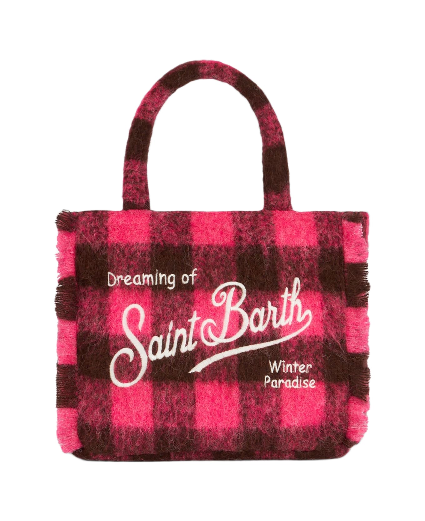 MC2 Saint Barth Wooly Colette Fringed Handbag With Check Pattern - PINK