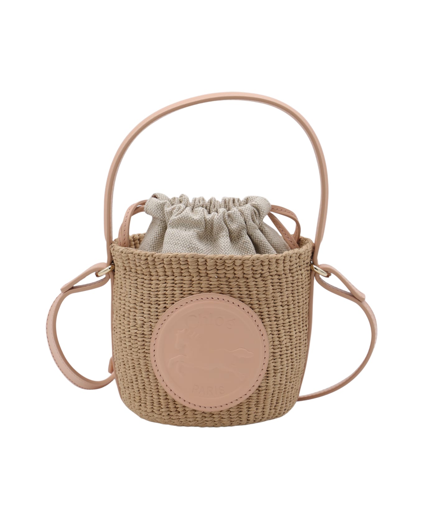 Chloé Beige And Pink Raffia Mini Horse Satchel - APRICOT PINK