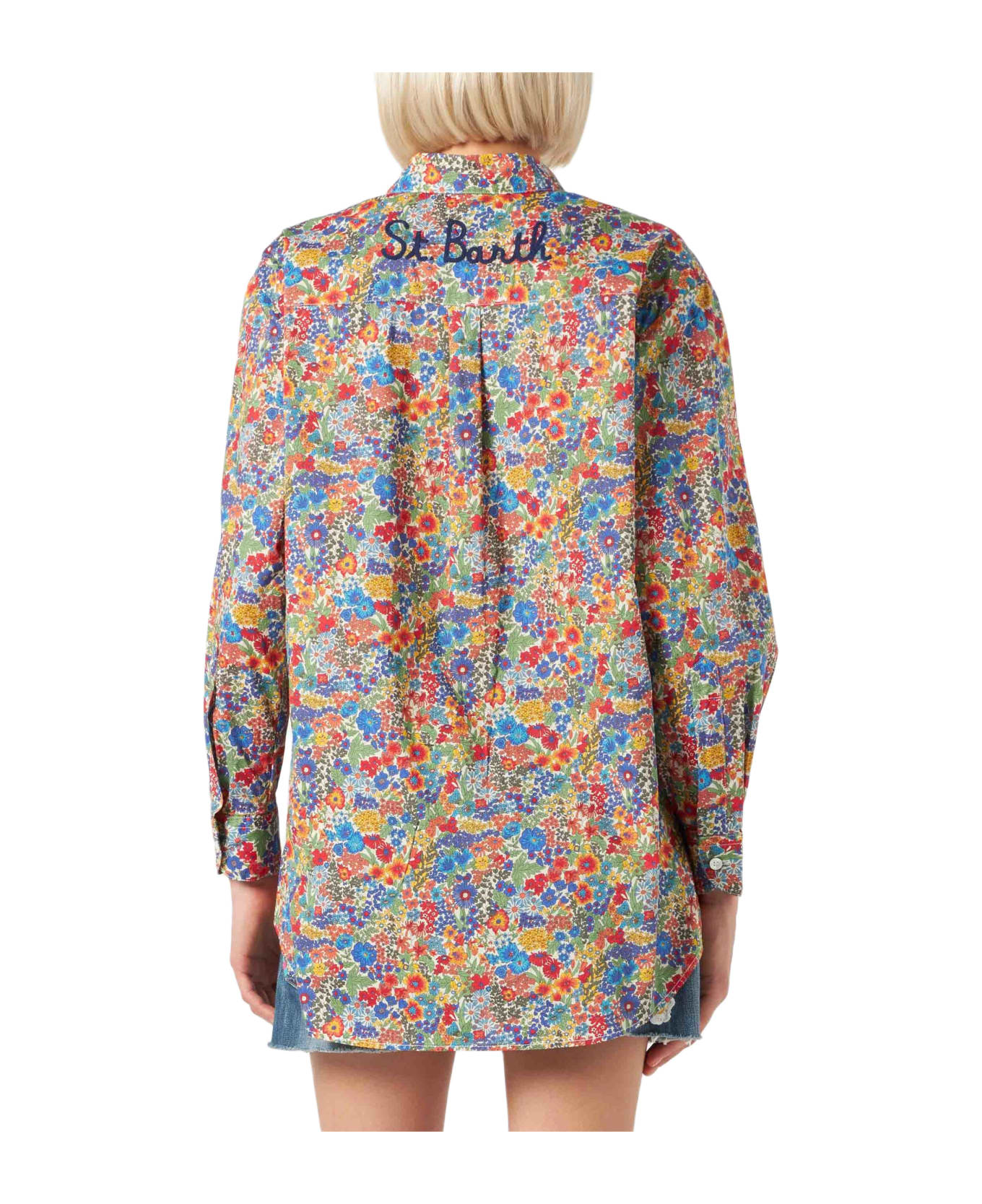 MC2 Saint Barth Woman Cotton Shirt | Made With Liberty Fabric - BLUE