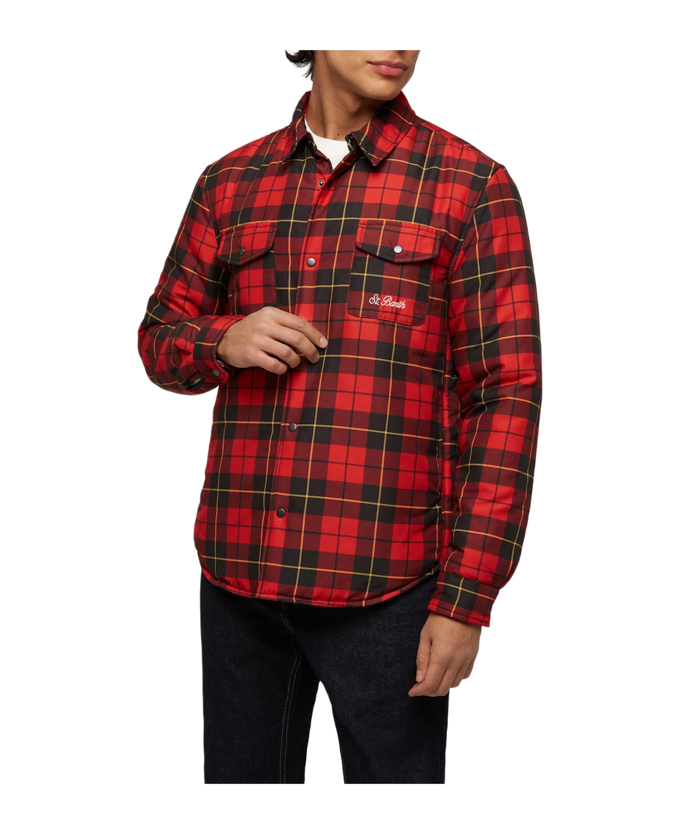 MC2 Saint Barth Technic Fabric Overshirt Chalet With Check Print - RED