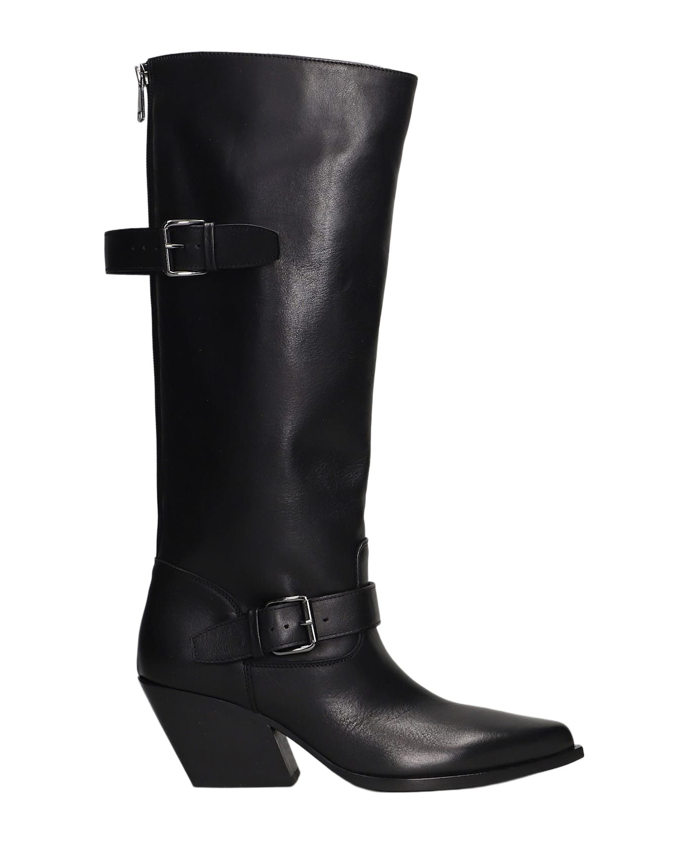 Elena Iachi Texan Boots In Black Leather - black