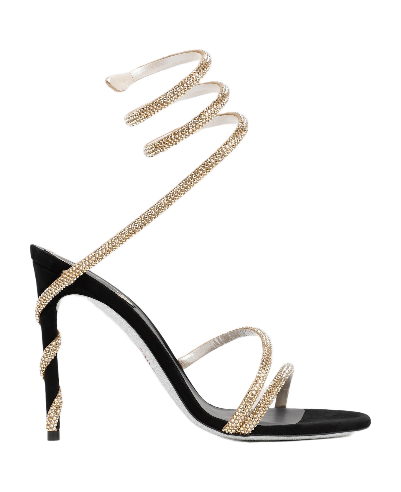 René Caovilla Renè Caovilla Golden Margot Spiral Sandals - Gold Satin Black Suede Metallic Sun