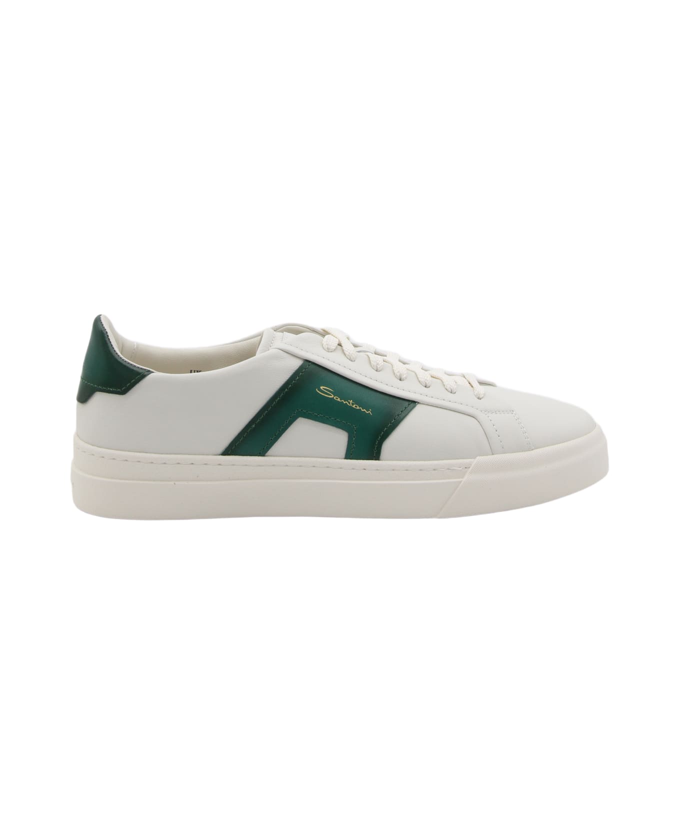 Santoni White And Green Leather Sneakers - White