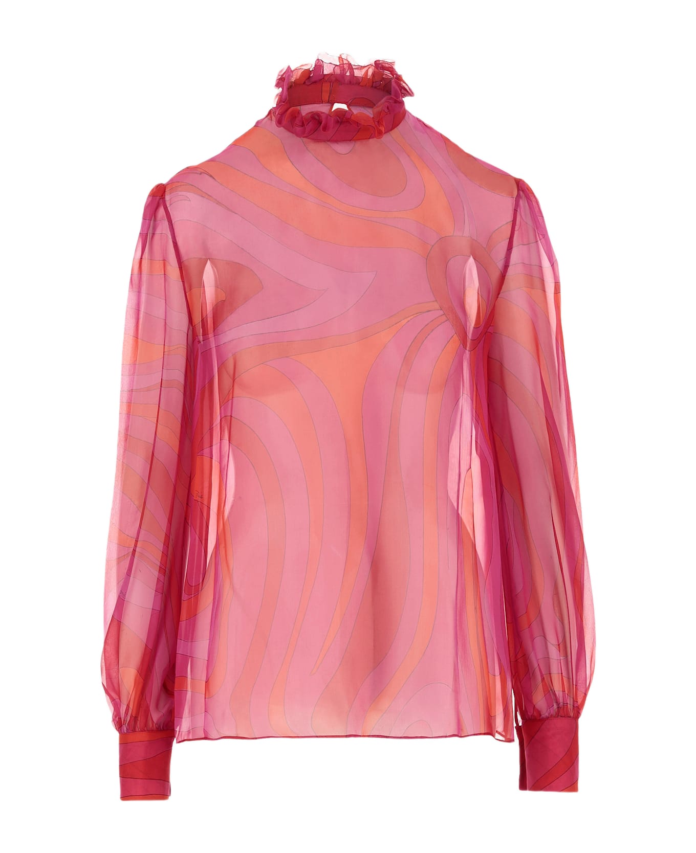 Pucci Silk Chiffon Blouse With Marble Print - Red