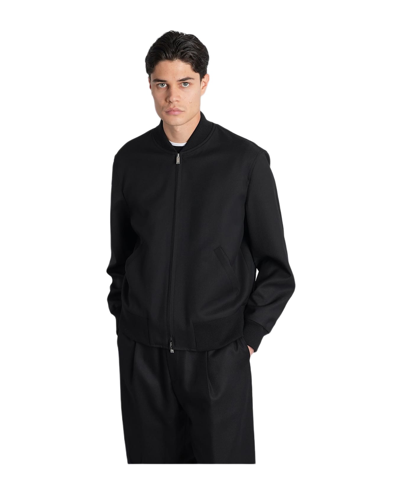 Lardini Bomber Jacket In Black Wool - black