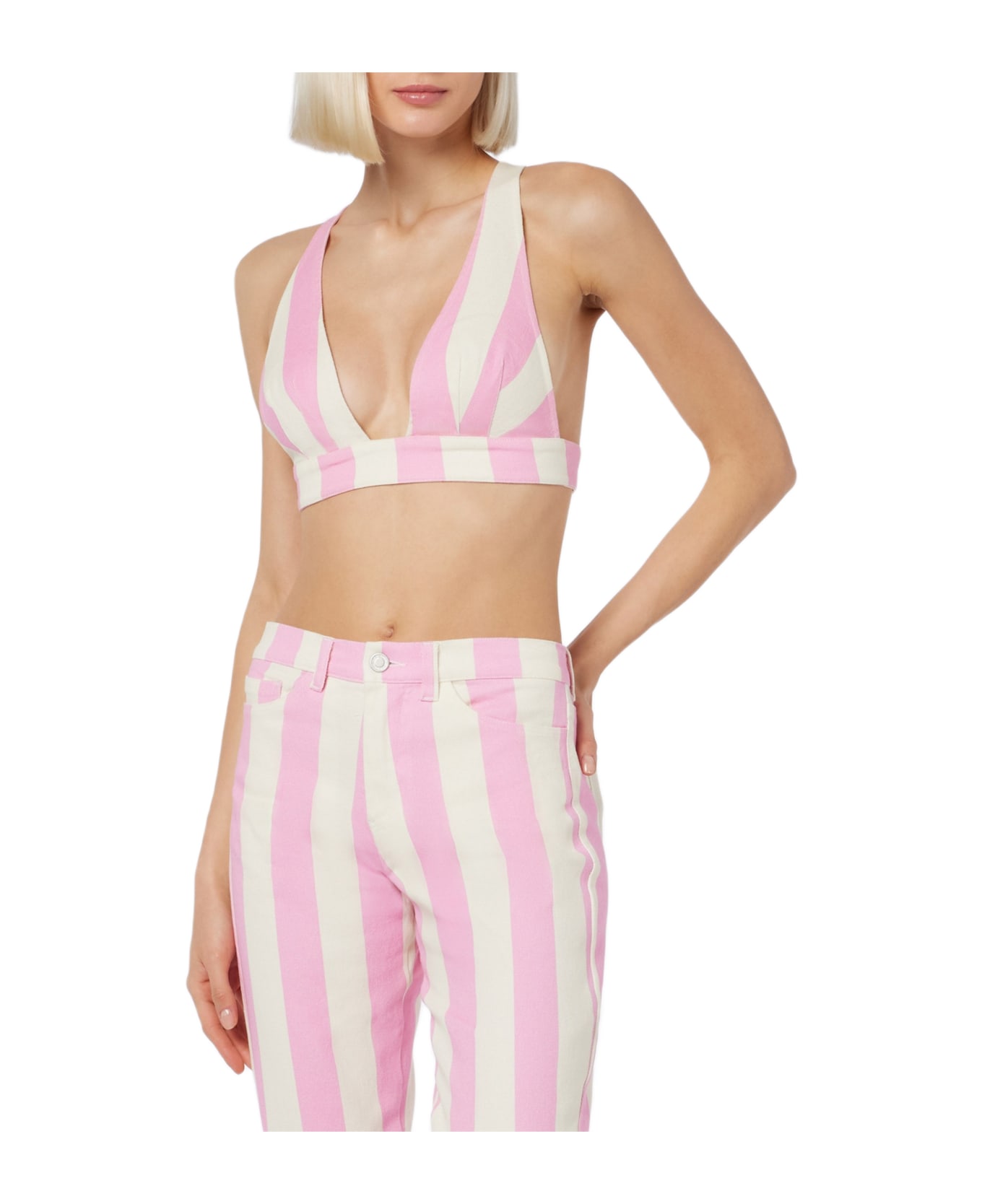 MC2 Saint Barth Woman Scooped Denim Top Eda - PINK