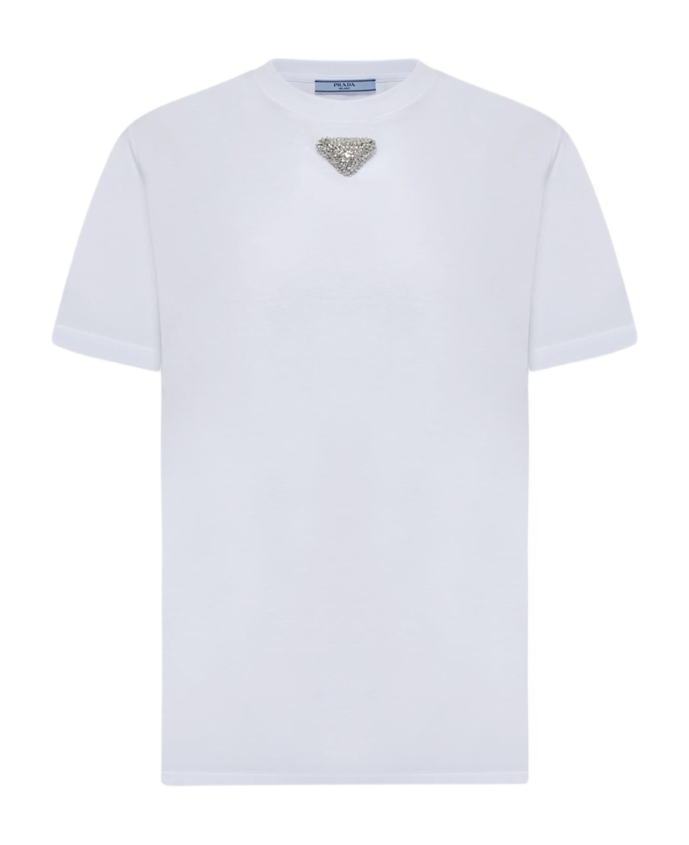 Prada Rhinestones Plaque Cotton T-shirt - Bianco