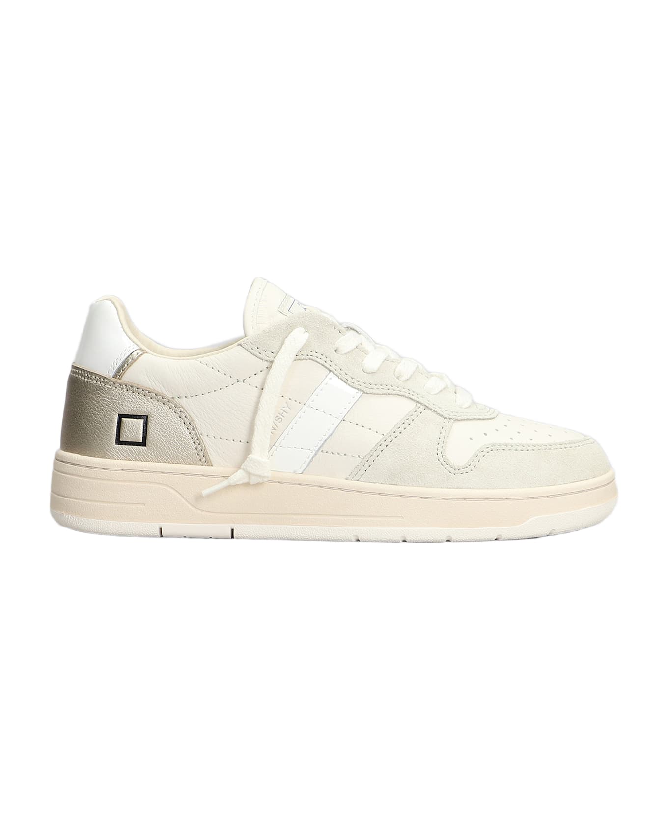 D.A.T.E. Court Shiny Sneakers In White Suede And Leather - white