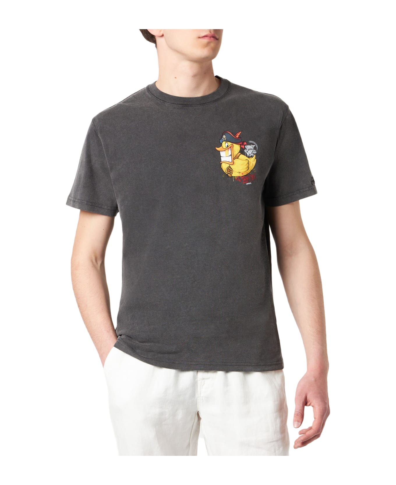 MC2 Saint Barth Man Cotton T-shirt With Captain Duck Front And Back Print | Crypto Puppets® Special Edition - BLACK