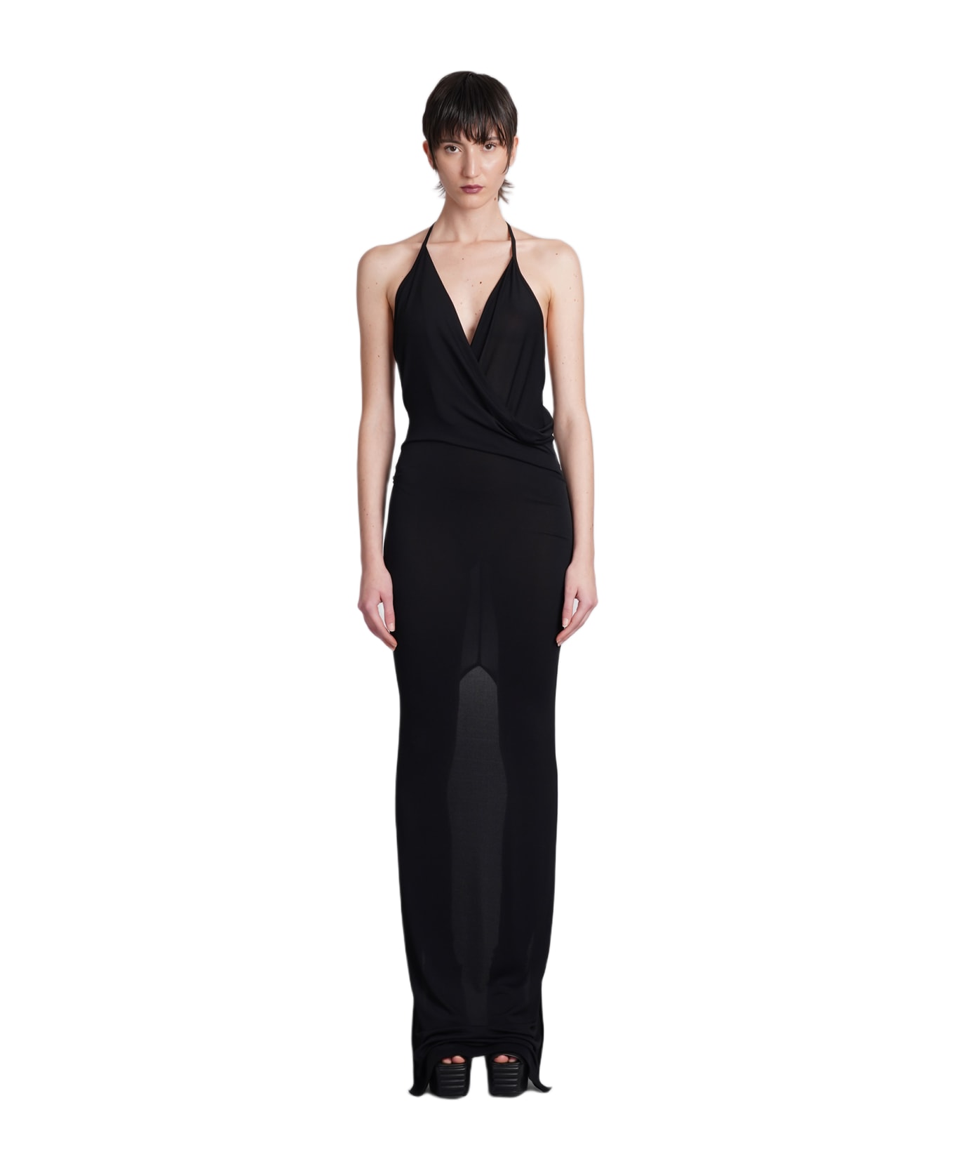 Rick Owens Lilies Rose Gown Dress In Black Viscose - black ジャンプスーツ