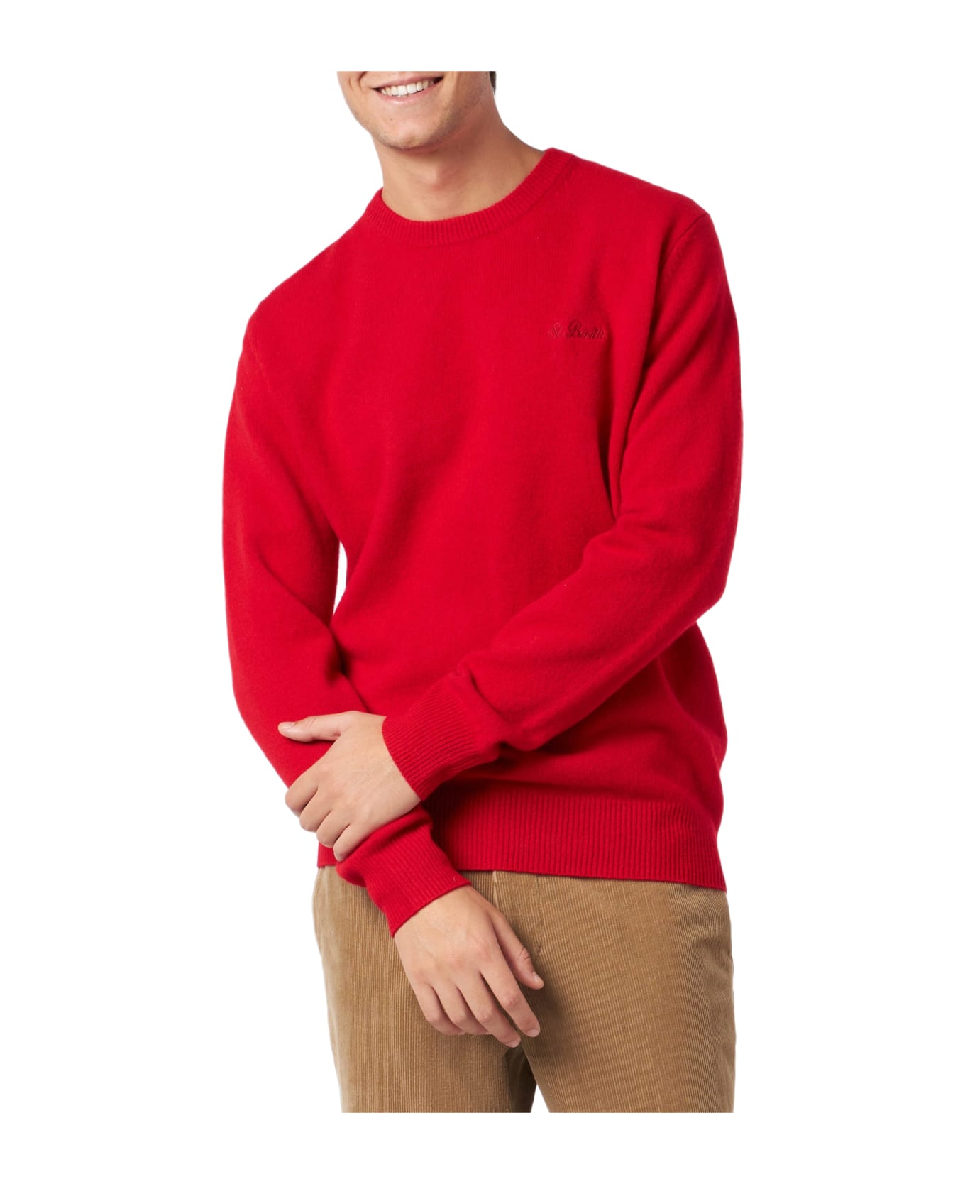 MC2 Saint Barth Man Crewneck Red Sweater With St. Barth Embroidery - RED
