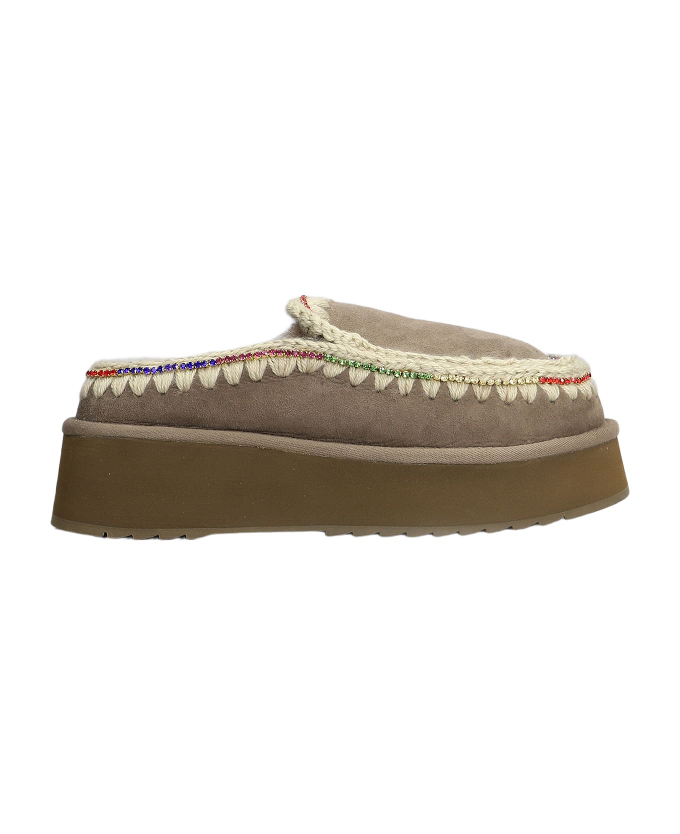 Mou Clog Eskimo Platform Slipper-mule In Grey Suede - grey