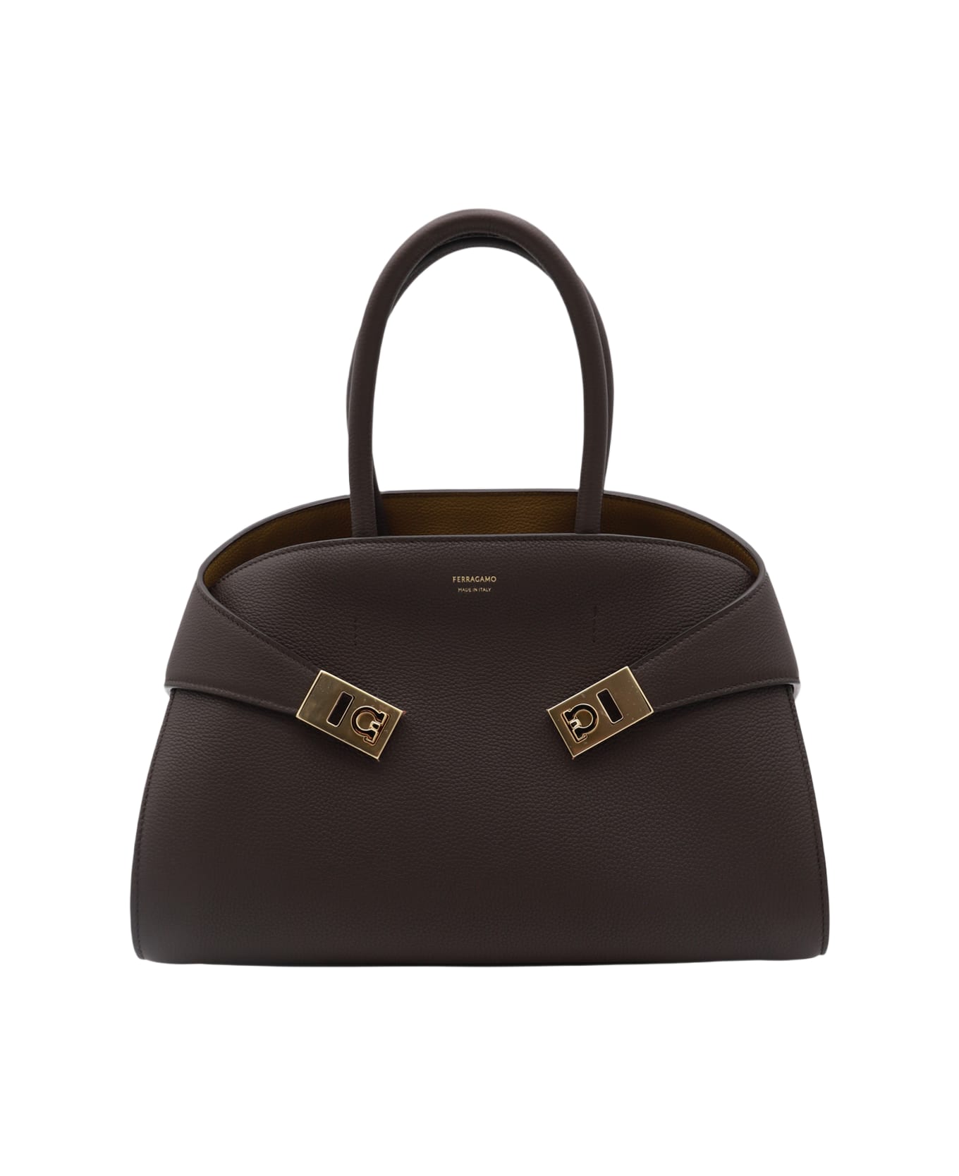 Ferragamo Dark Brown Leather Top Handle Bag - BURNT OCRA
