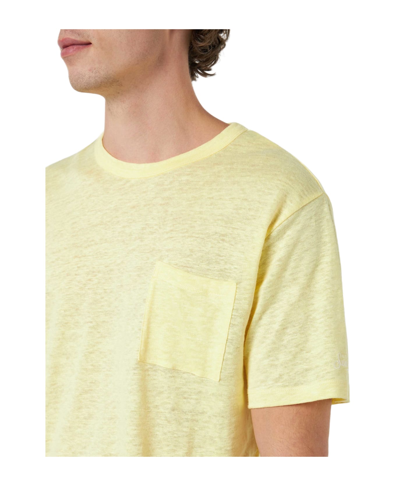 MC2 Saint Barth Man Yellow Linen Jersey T-shirt Ecstasea With Pocket - YELLOW