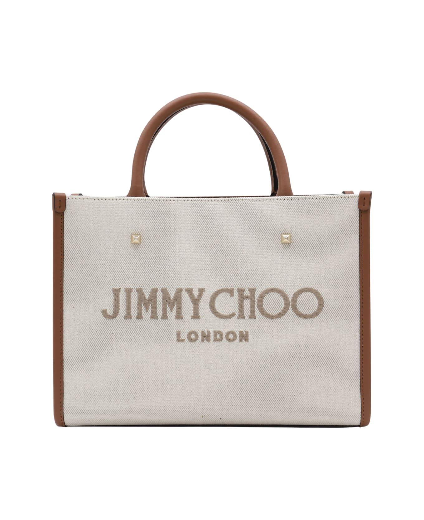 Jimmy Choo Natural Canvas And Leather Avenue Small Tote Bag - NATURAL/TAUPE/D. TAN/L. GOLD