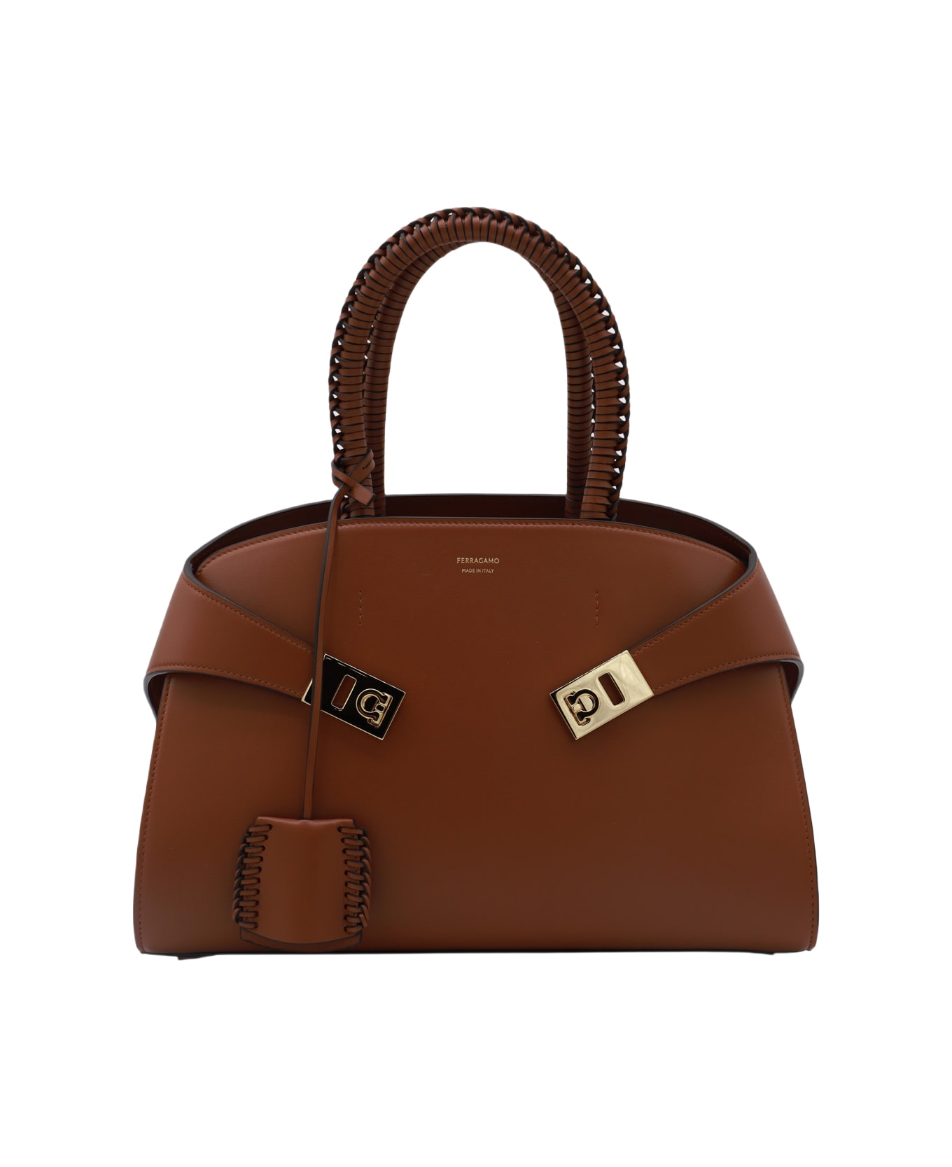 Ferragamo Brown Leather Hug (s) Top Handle Bag - NEW COGNAC
