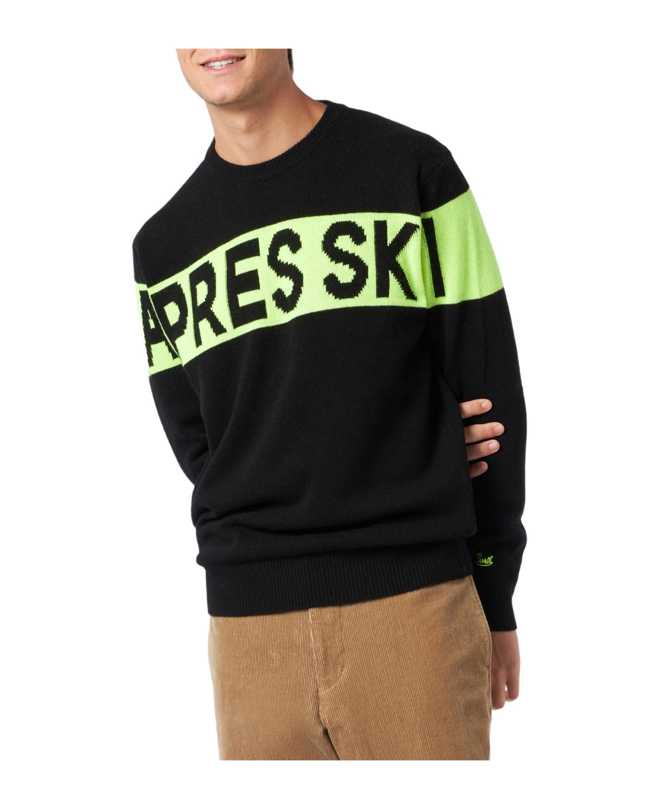 MC2 Saint Barth Man Crewneck Sweater Heron With Après Ski Jacquard - BLACK