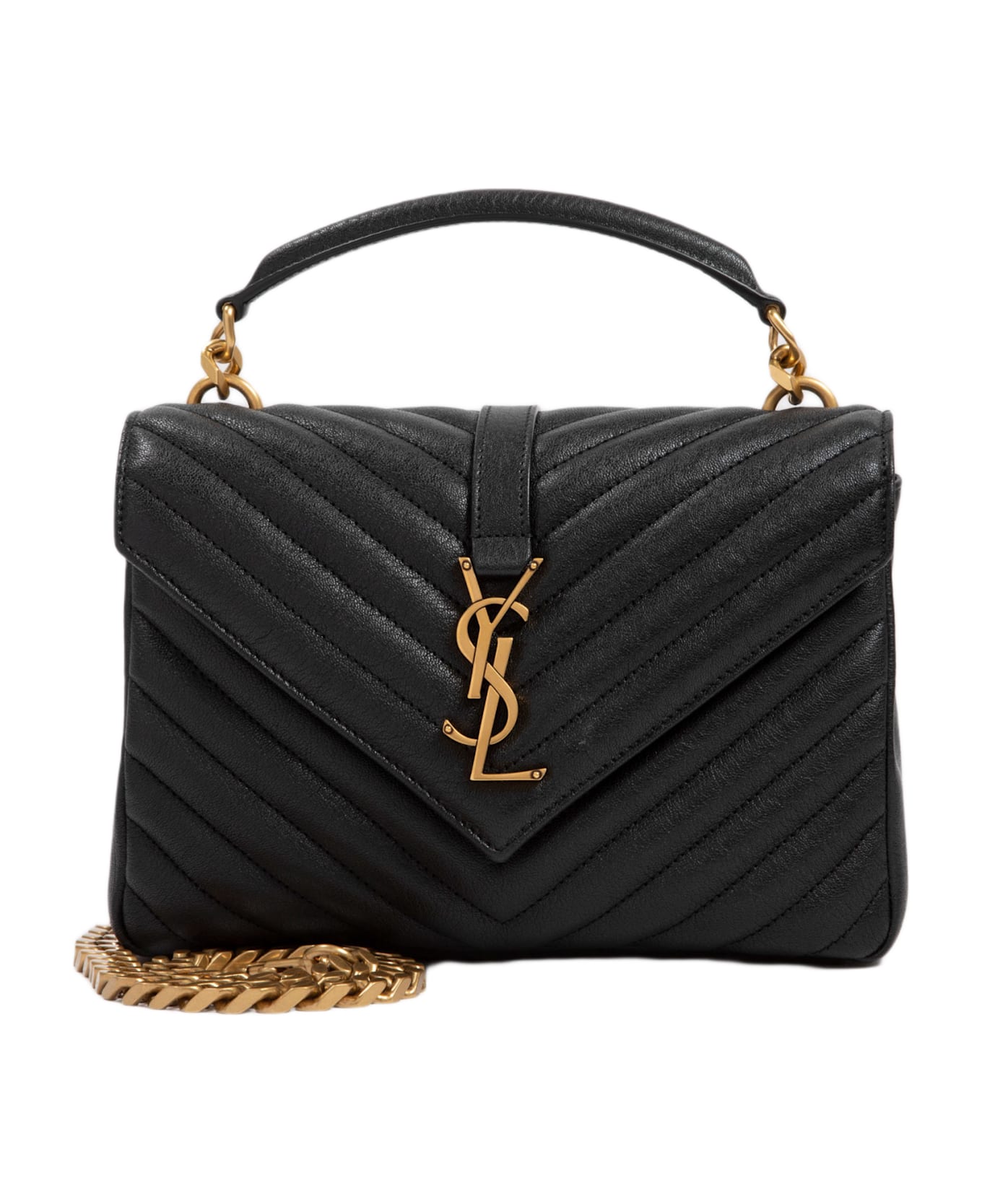 Saint Laurent College Bag In Matelassé Leather - Nero