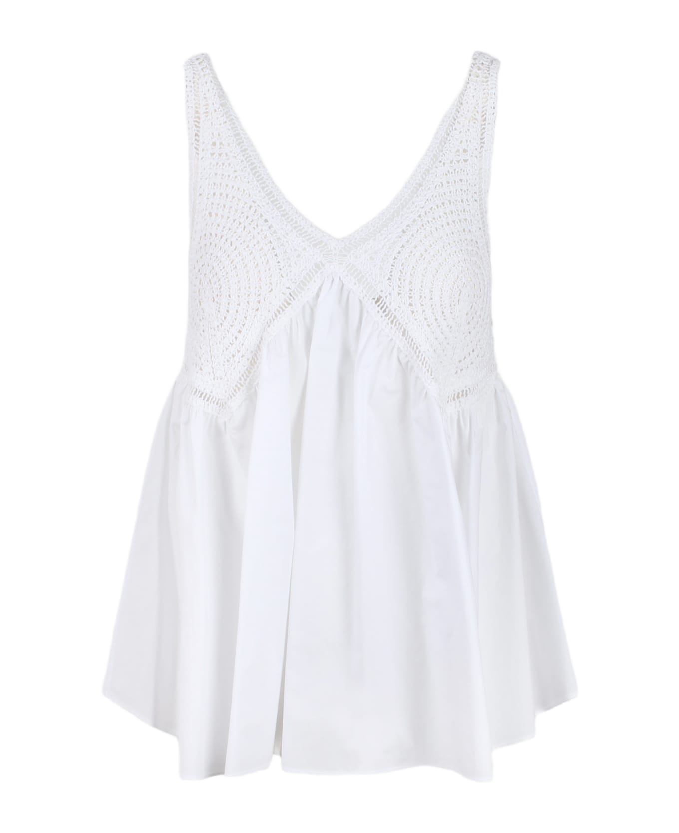 Parosh Crochet Embroidery Top - White ワンピース＆ドレス