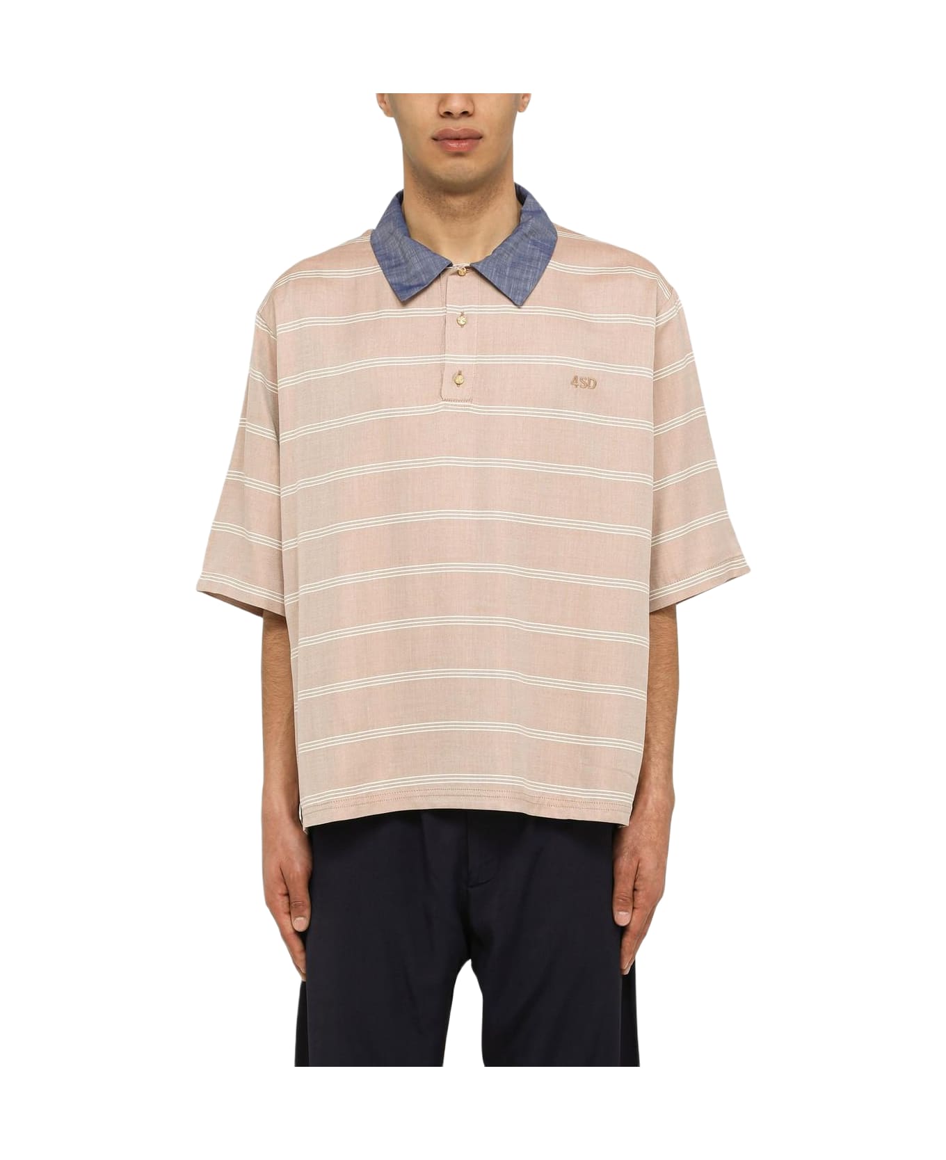 4sdesigns Striped Khaki Oversize Polo Shirt - BEIGE