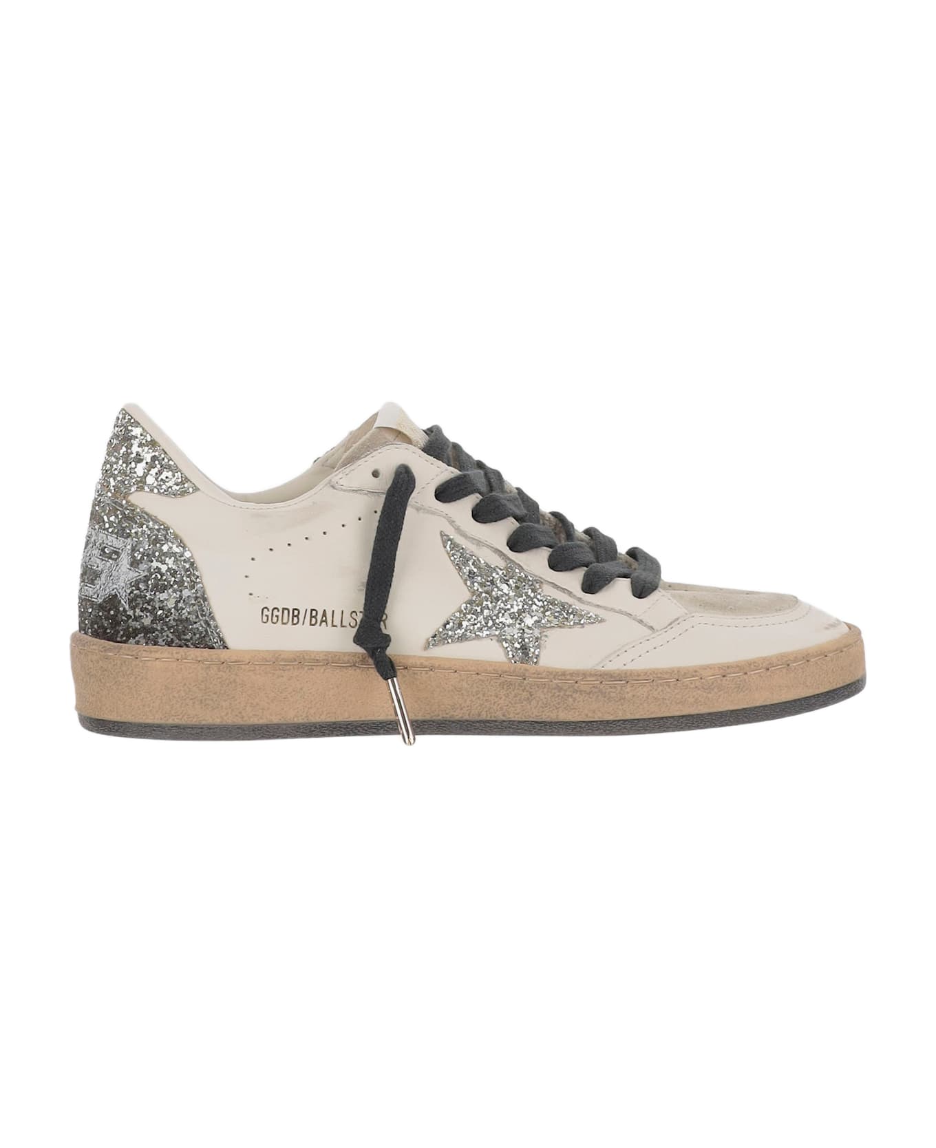 Golden Goose Ball Star Sneakers With Glitter - Silver