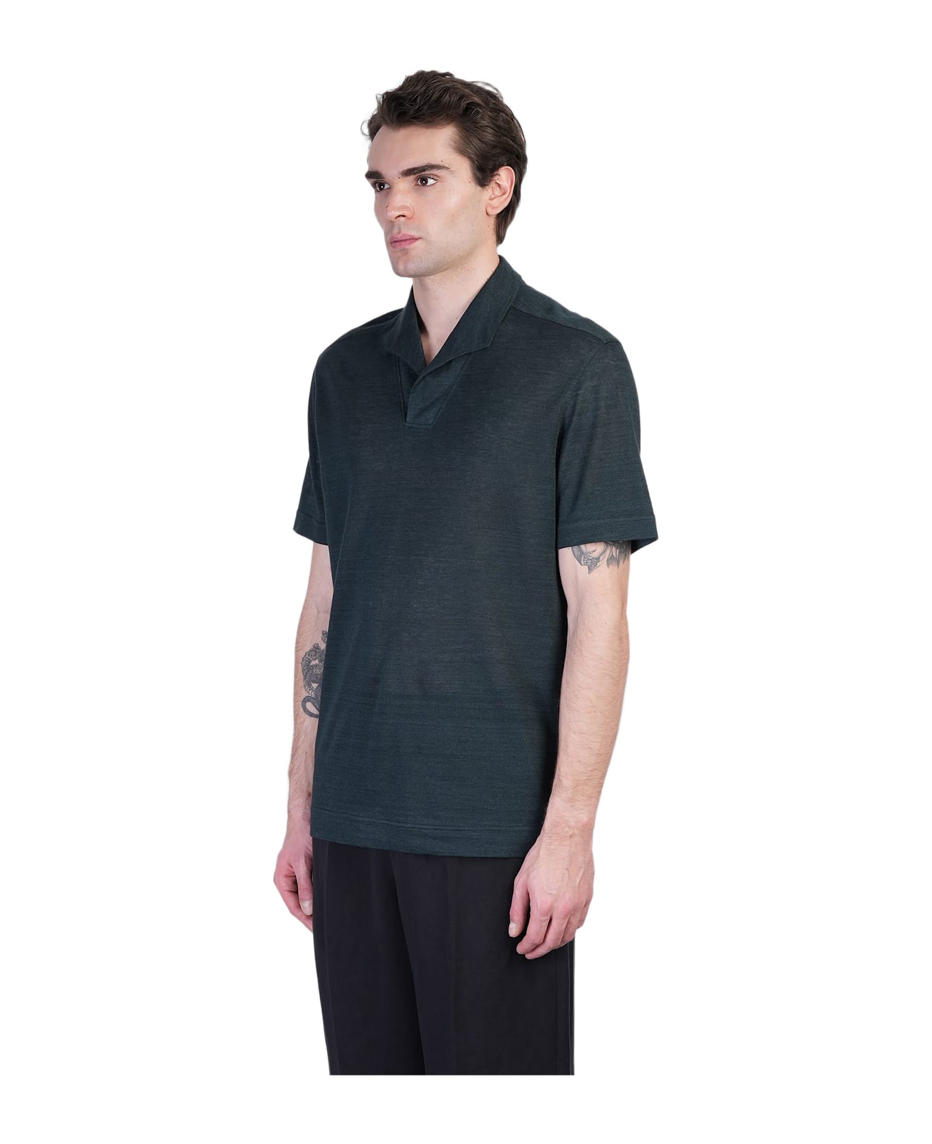Zegna Polo In Green Linen - green