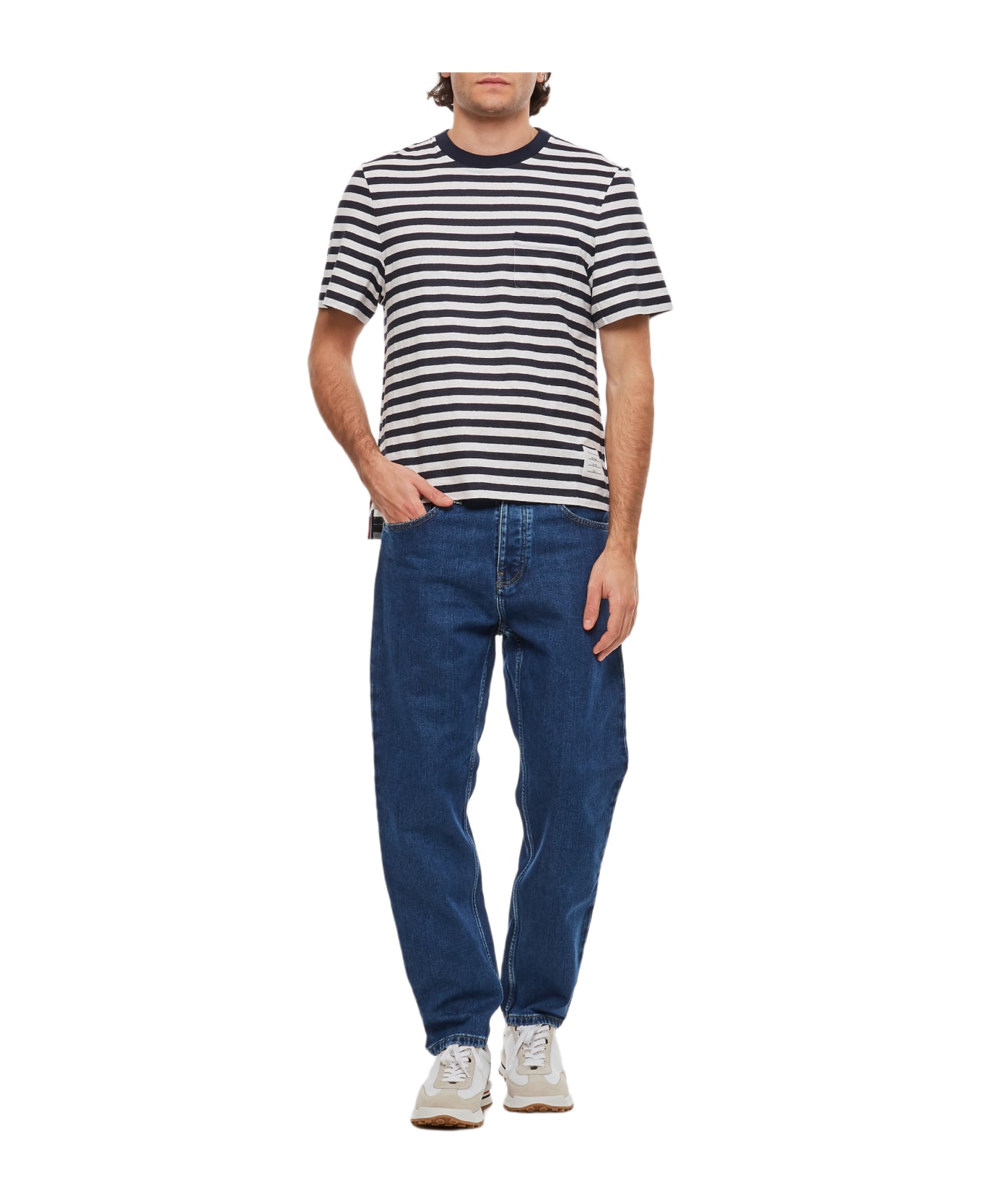 Thom Browne Linen Striped Pocket T-shirt - Blue