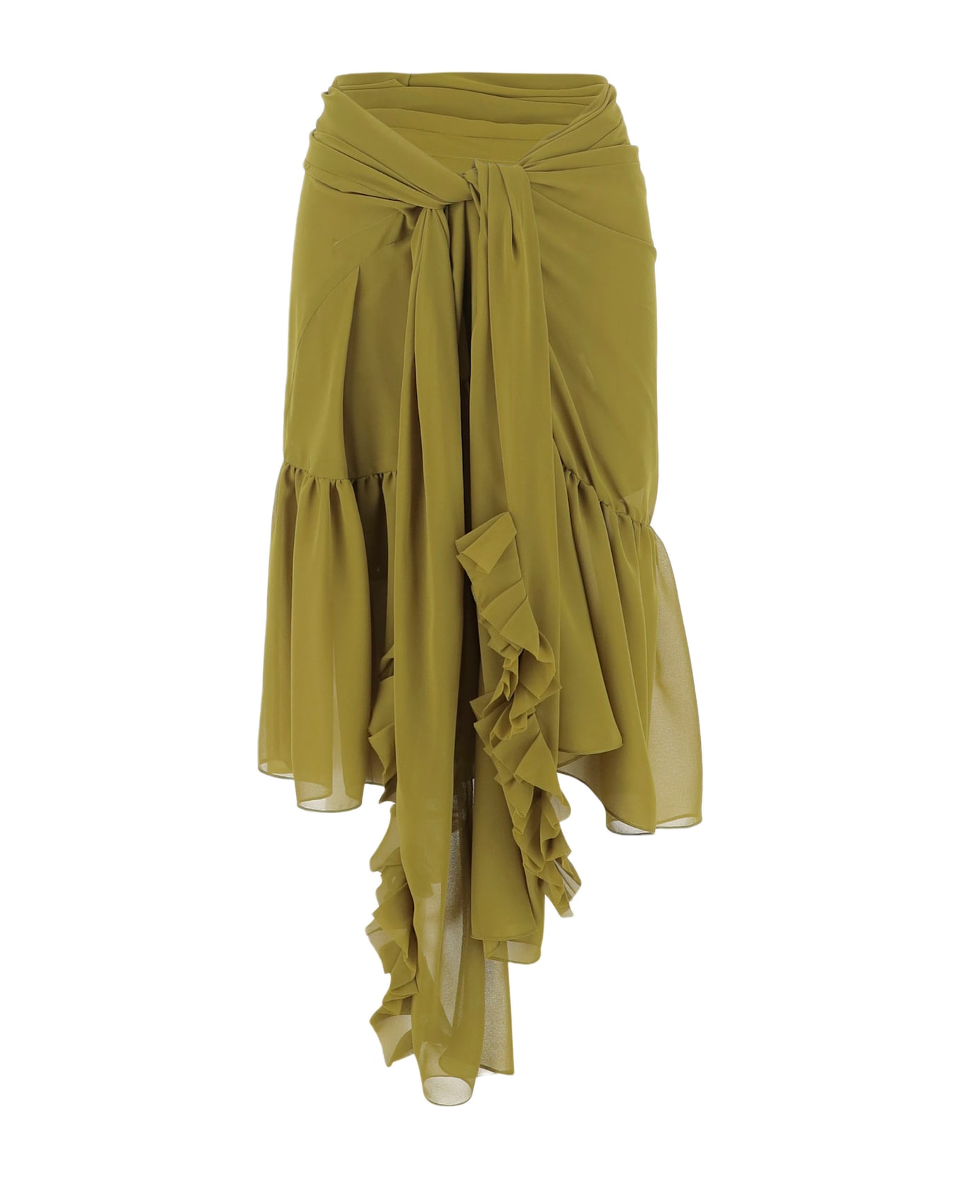 Dries Van Noten Nylon Skirt With Ruffles - Green
