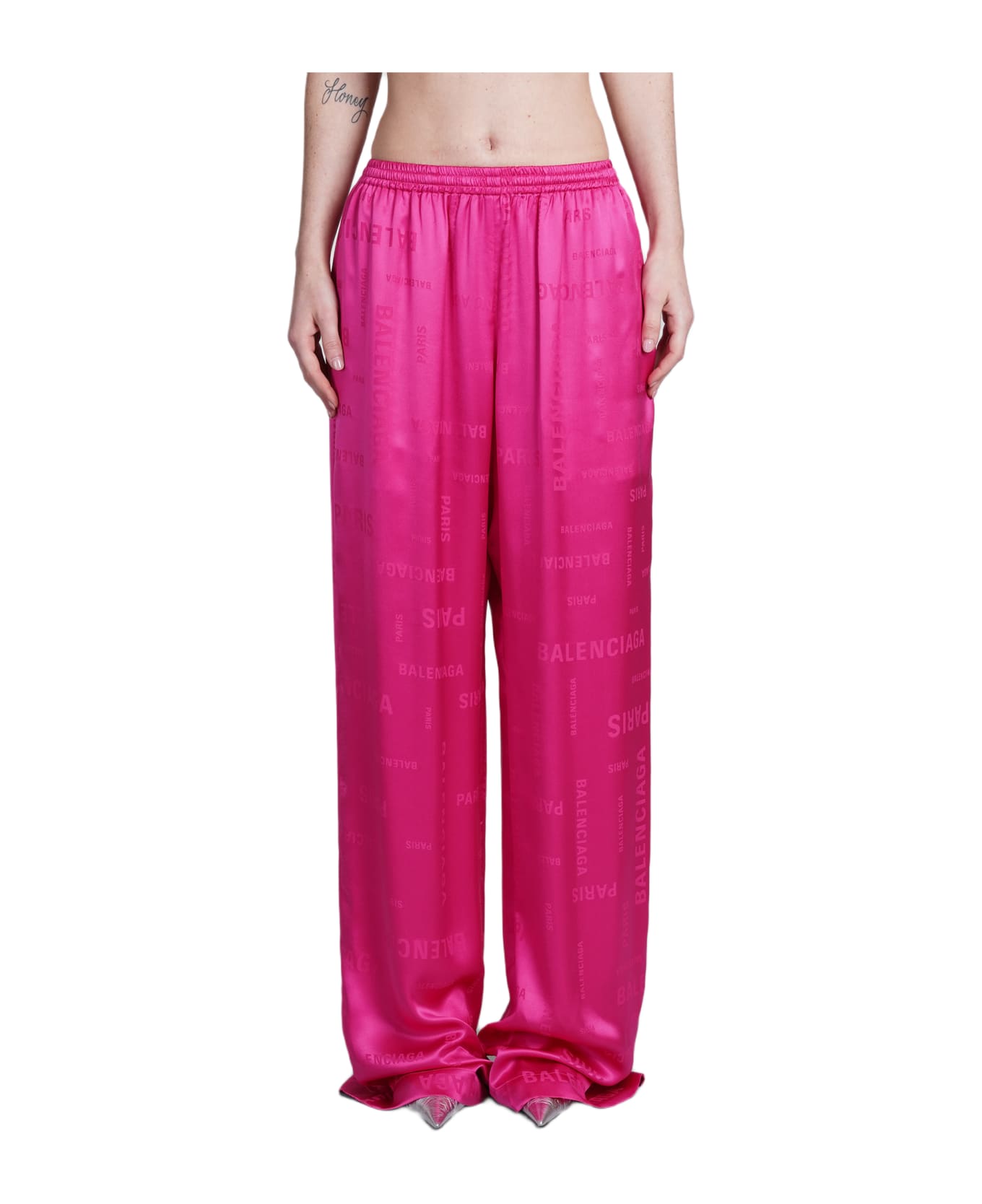 Balenciaga Allover Logo Elastic Waist Pants - fuxia ボトムス