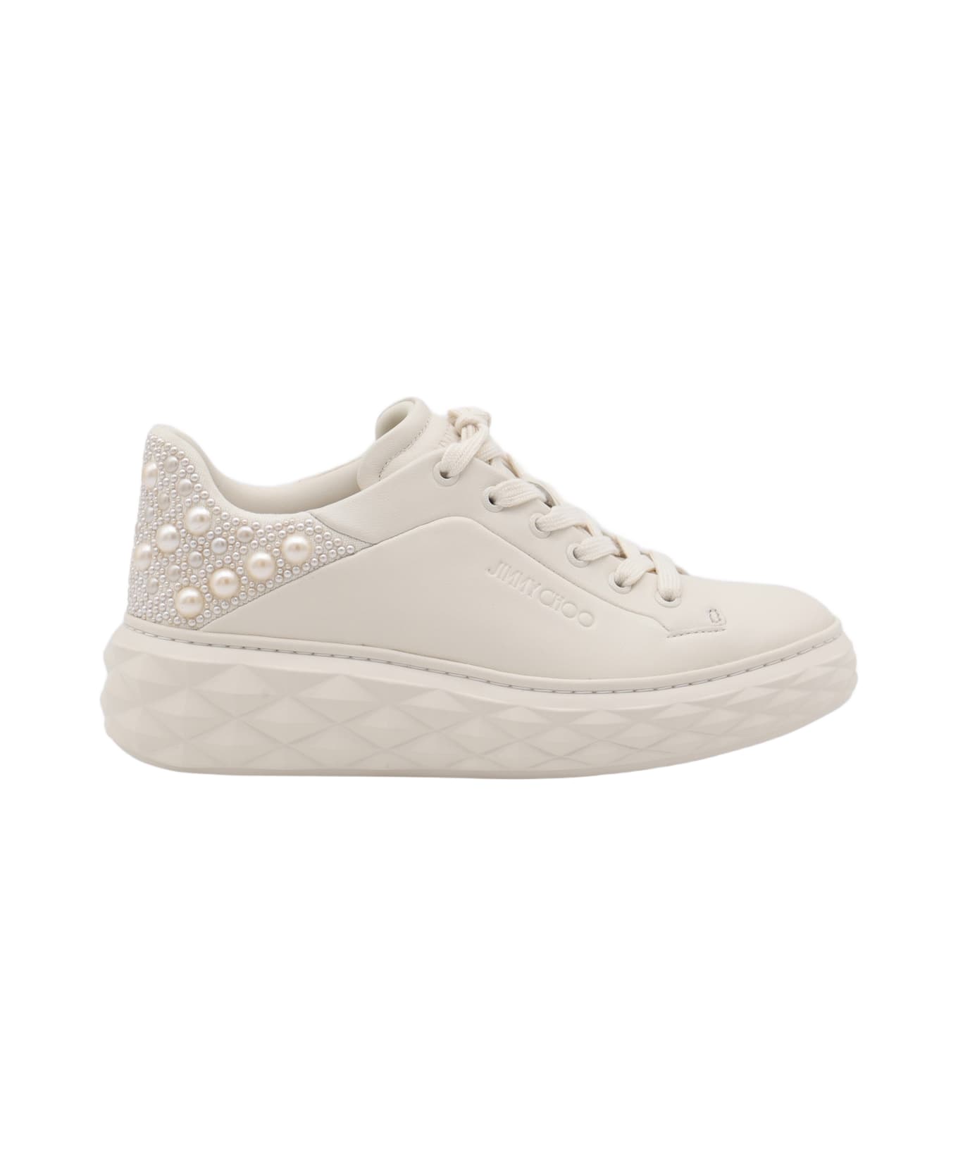 Jimmy Choo White Leather Sneakers - LATTE MIX