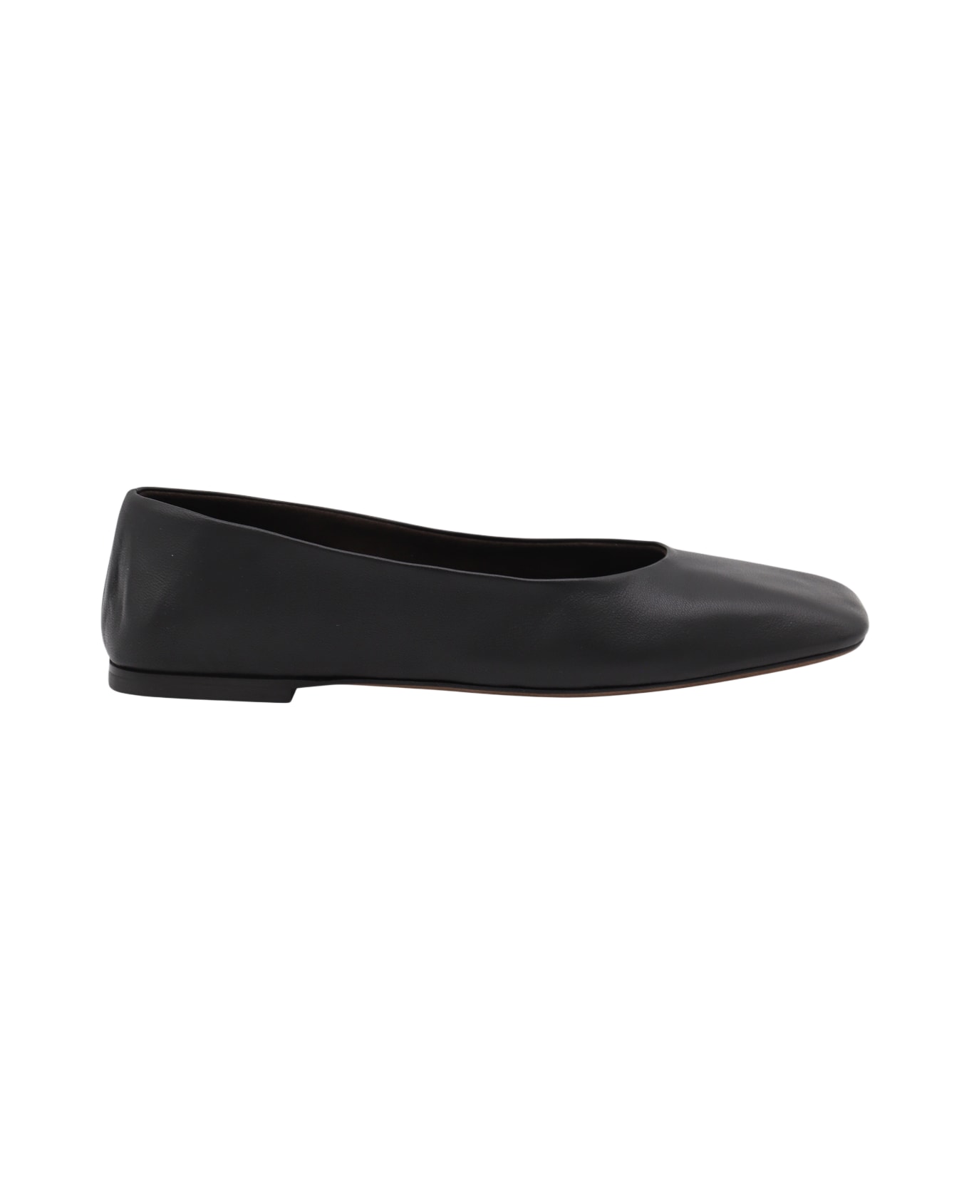The Row Black Leather Ballerina Shoes - Black