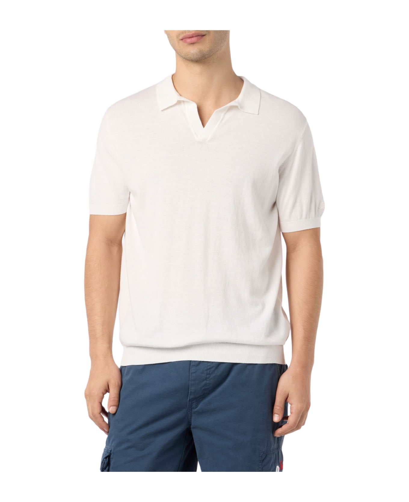 MC2 Saint Barth Off-cream Buttonless Knitted Polo Shirt Sloan - WHITE