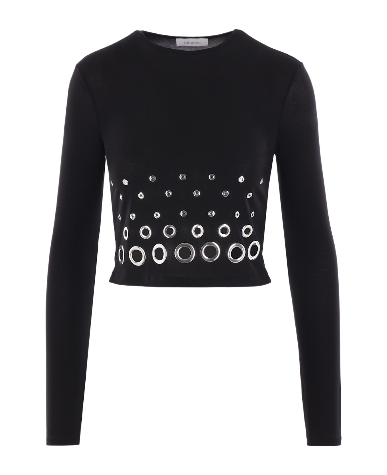 Paco Rabanne Jersey Cropped Top With Eyelets - BLACK