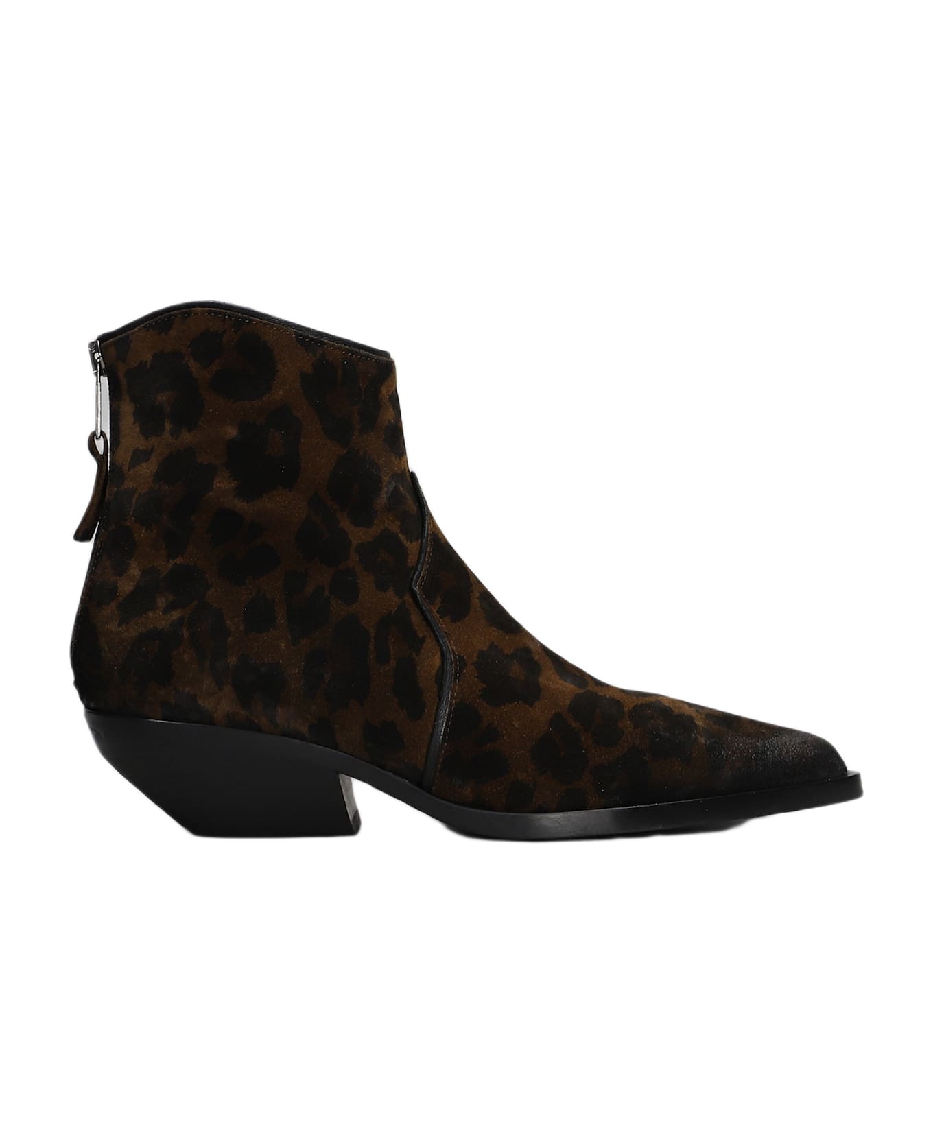 Elena Iachi Texan Ankle Boots In Animalier Suede - Animalier
