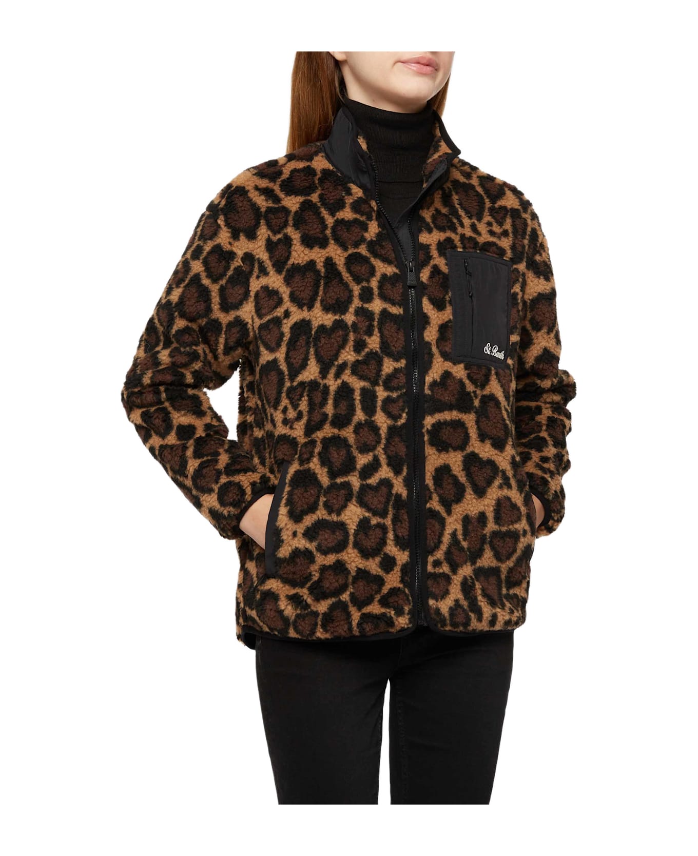 MC2 Saint Barth Teddy-fleece Jacket Keystone With Leopard Print - BROWN