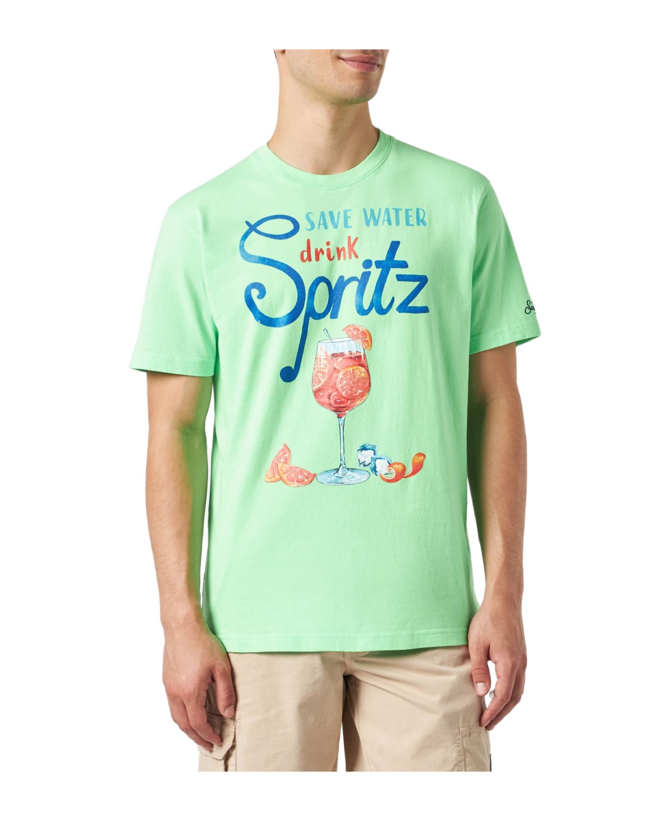 MC2 Saint Barth Man Cotton T-shirt With Spritz Print - GREEN