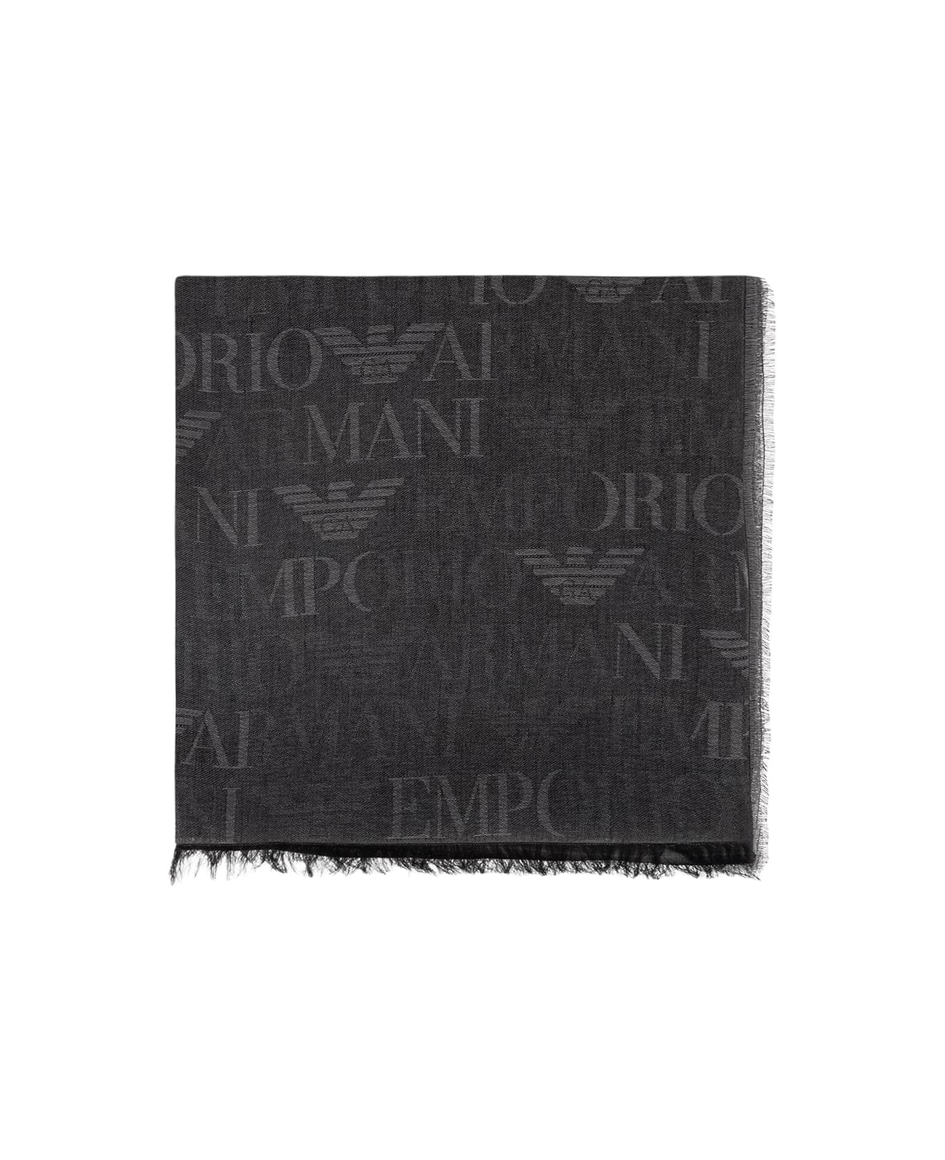 Emporio Armani Scarf With Monogram - Grey